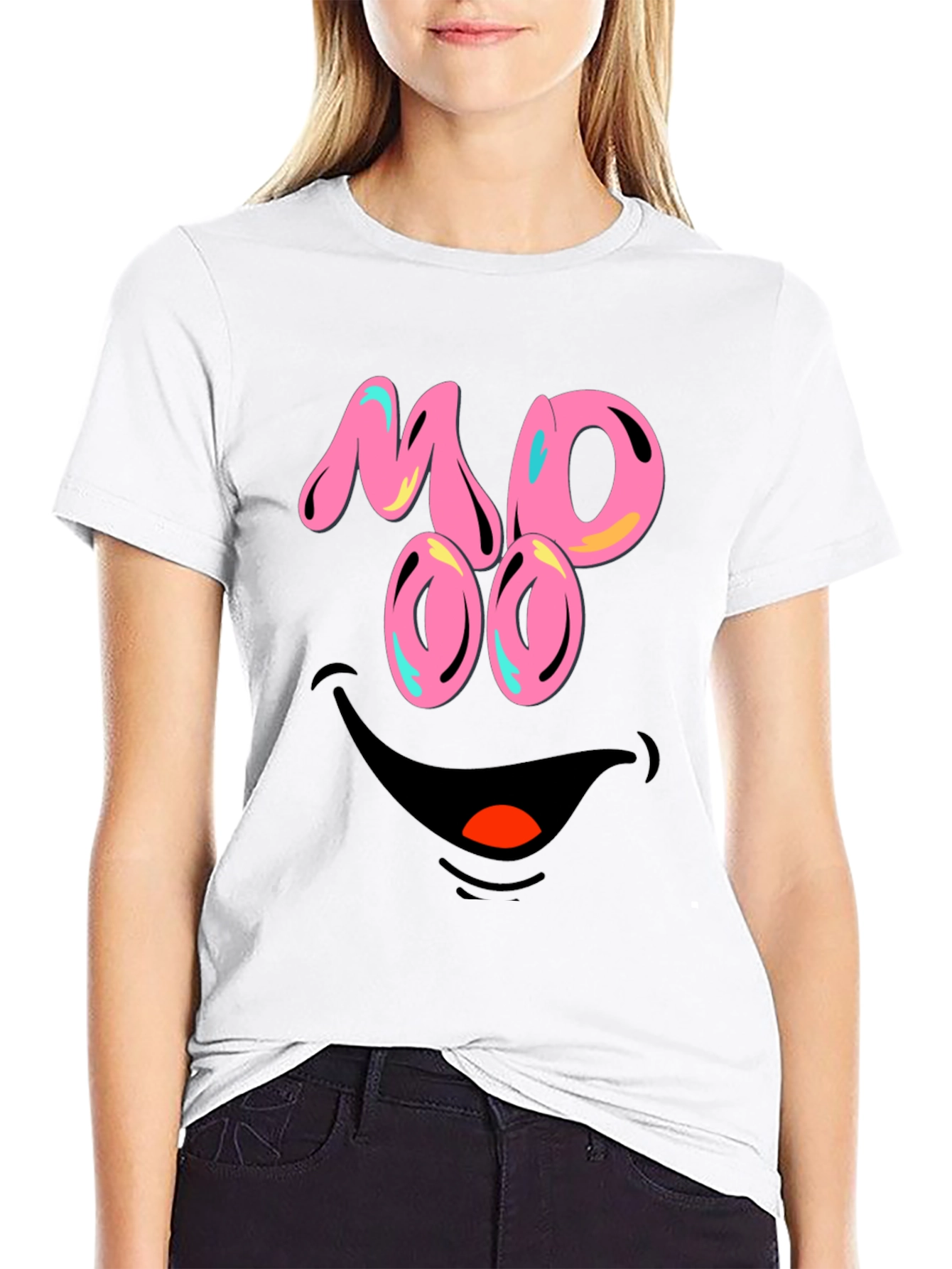 Black Funny MOOO Face Graphic T-Shirt view 9