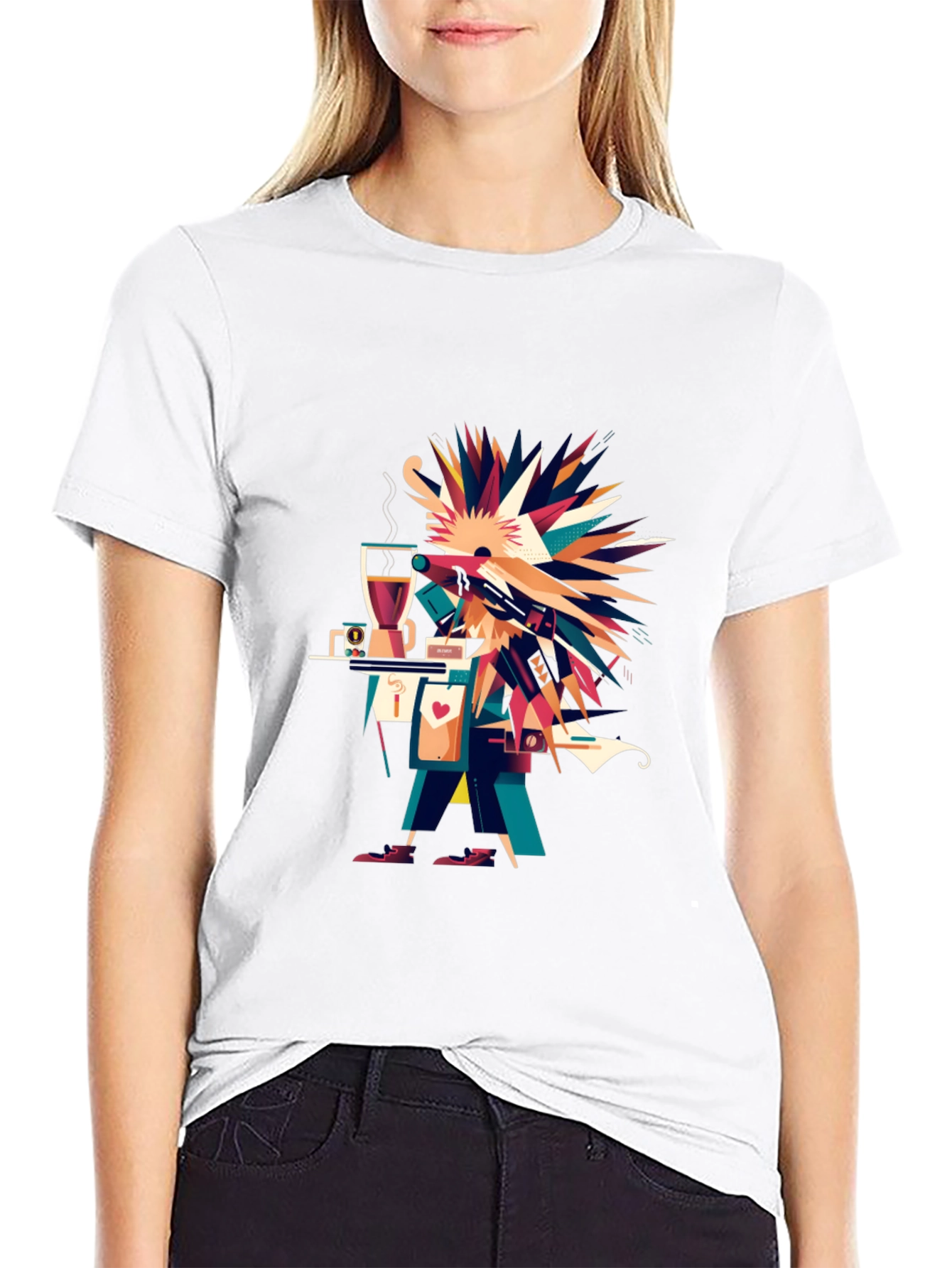 Black Abstract Graphic Print Black Casual Tee view 9