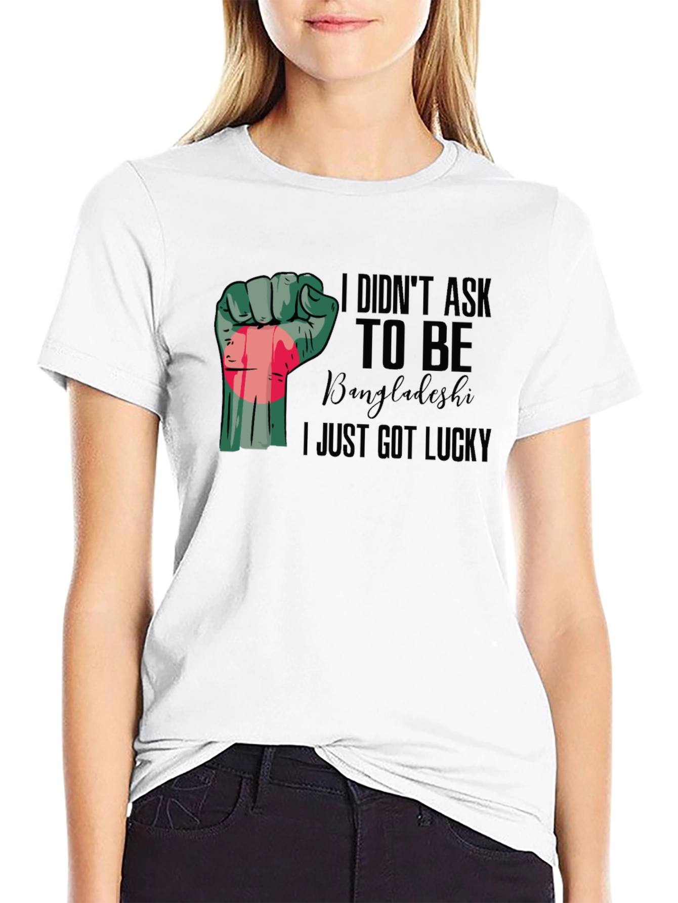 Black Lucky Bangladeshi Pride Fist T-Shirt view 9