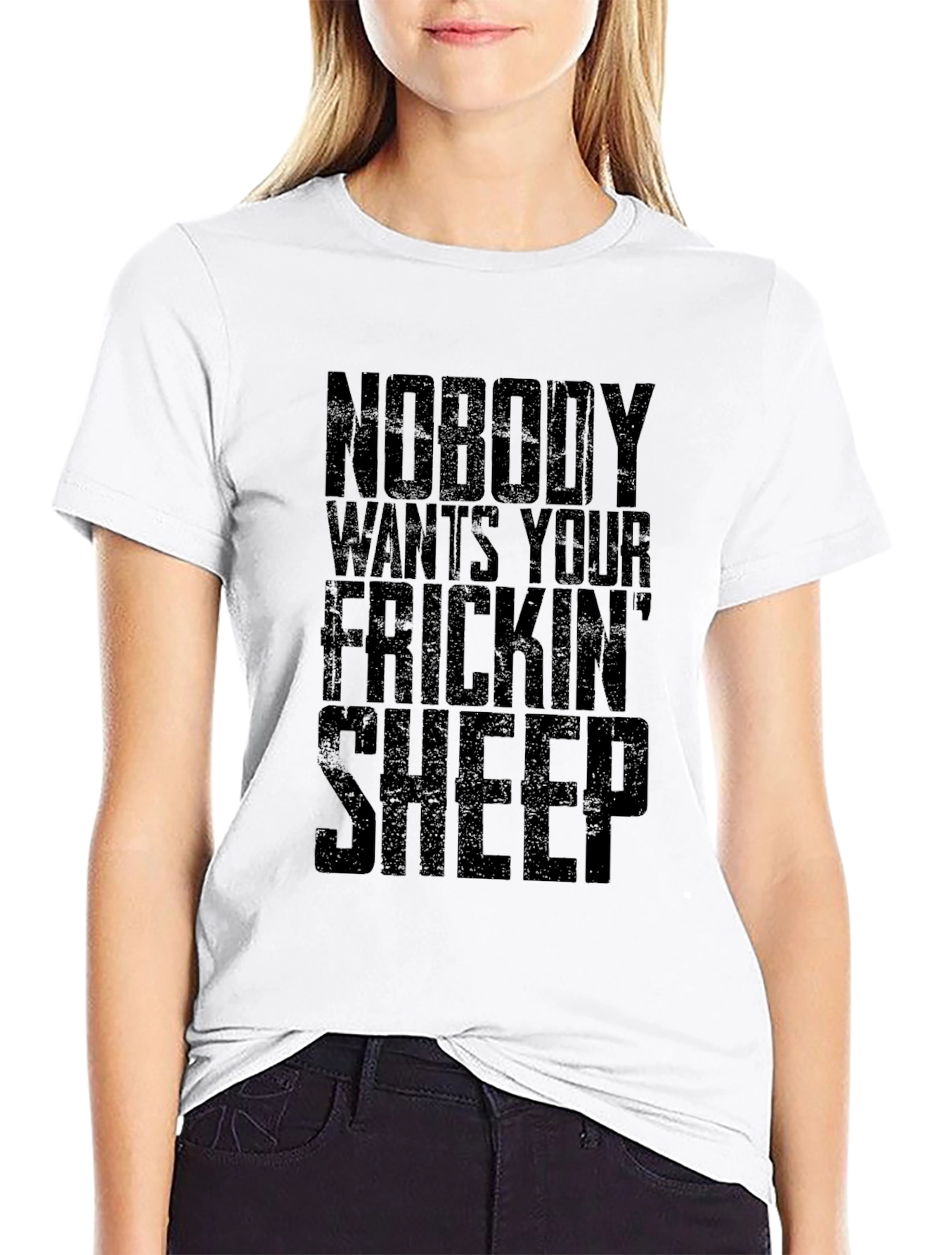 Black Nobody Wants Your Frickin' Sheep T-Shirt view 9