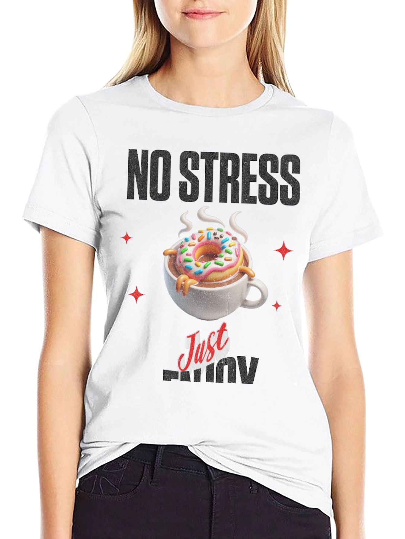 Black No Stress Just Donut T-Shirt view 9