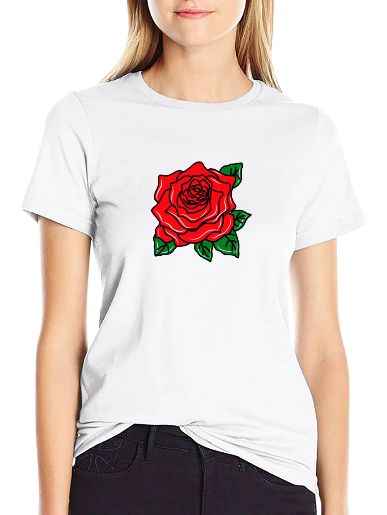 Black Black T-Shirt with Rose Graphic view 9