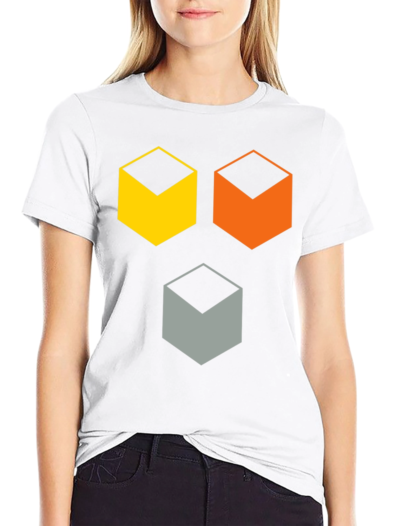 Black Geometric Cube T-Shirt - Modern Abstract Design view 9