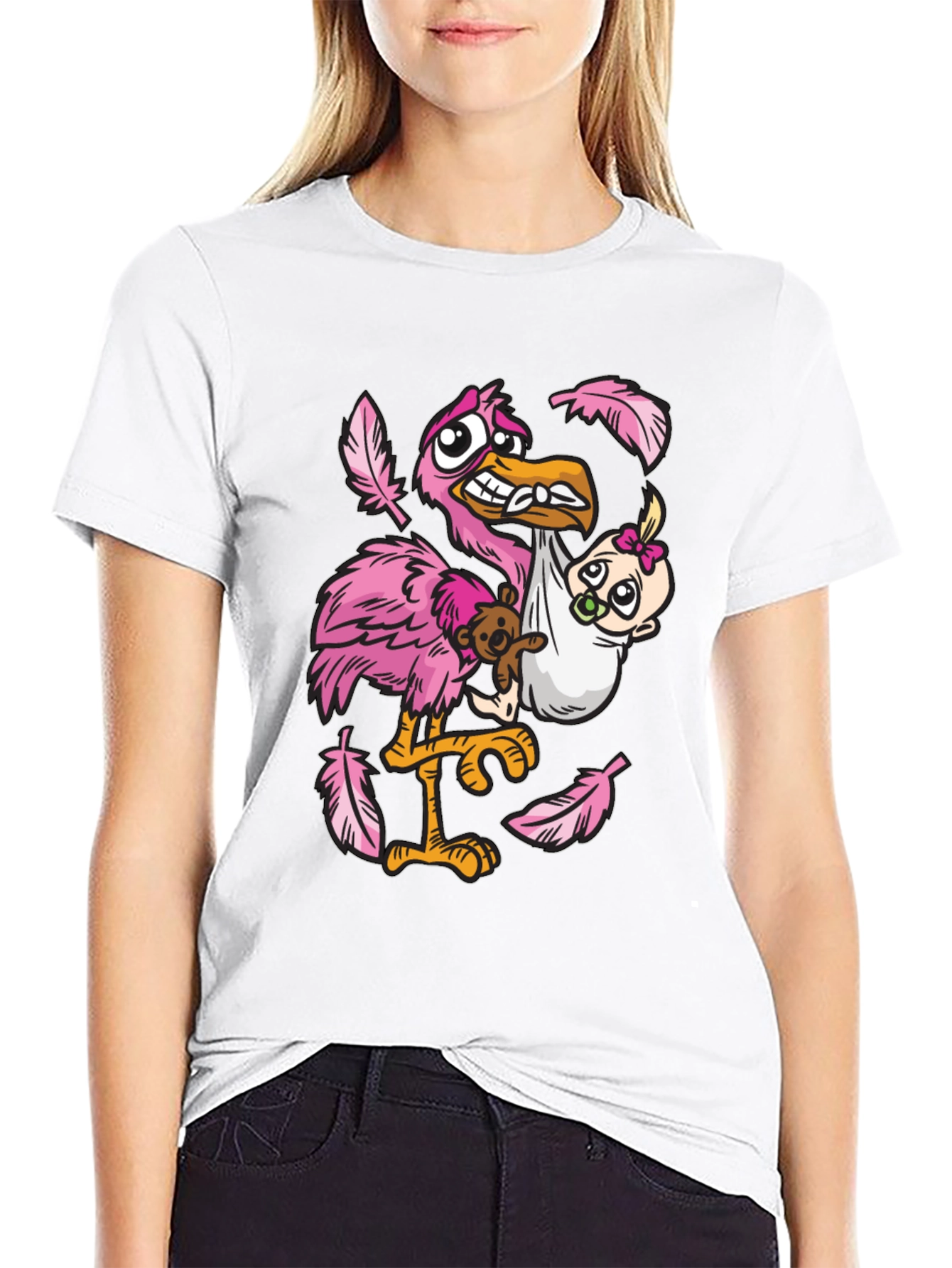 Black Stork Carrying Baby Graphic T-Shirt view 9