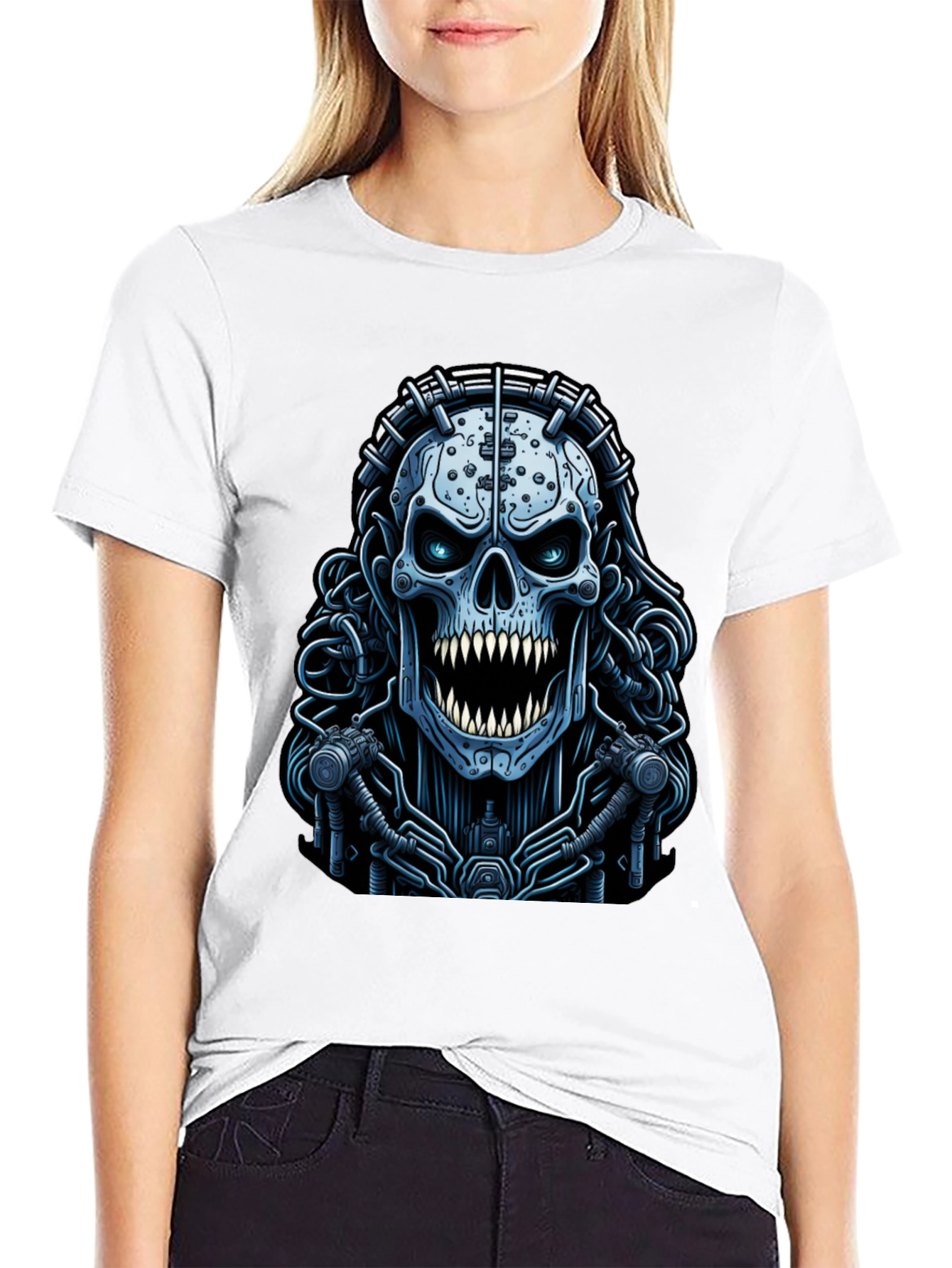 Black Cyberpunk Skull Graphic Tee - Unique Dark Apparel view 9