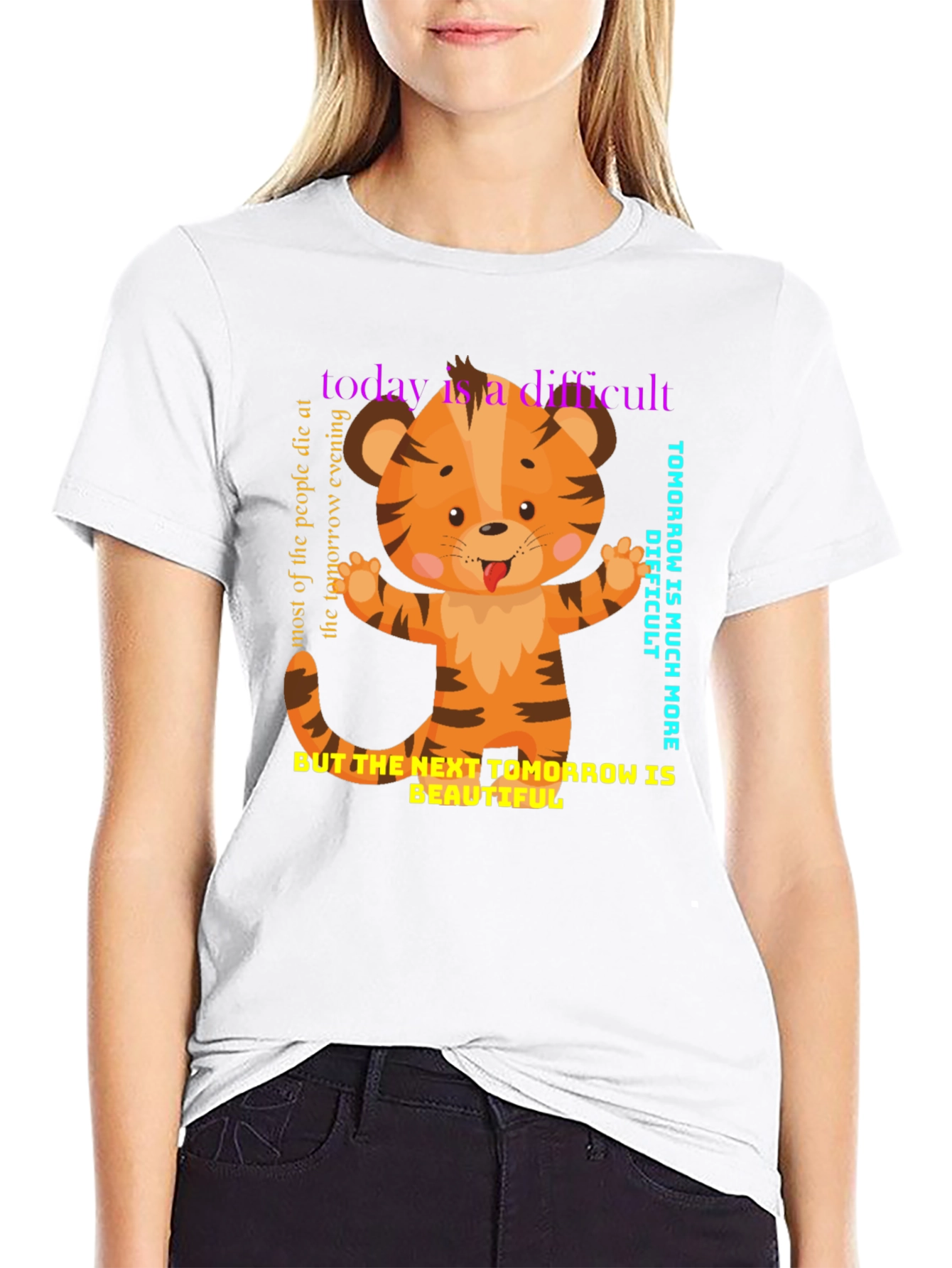 Black Cute Tiger Graphic Tee - Motivational Design view 9