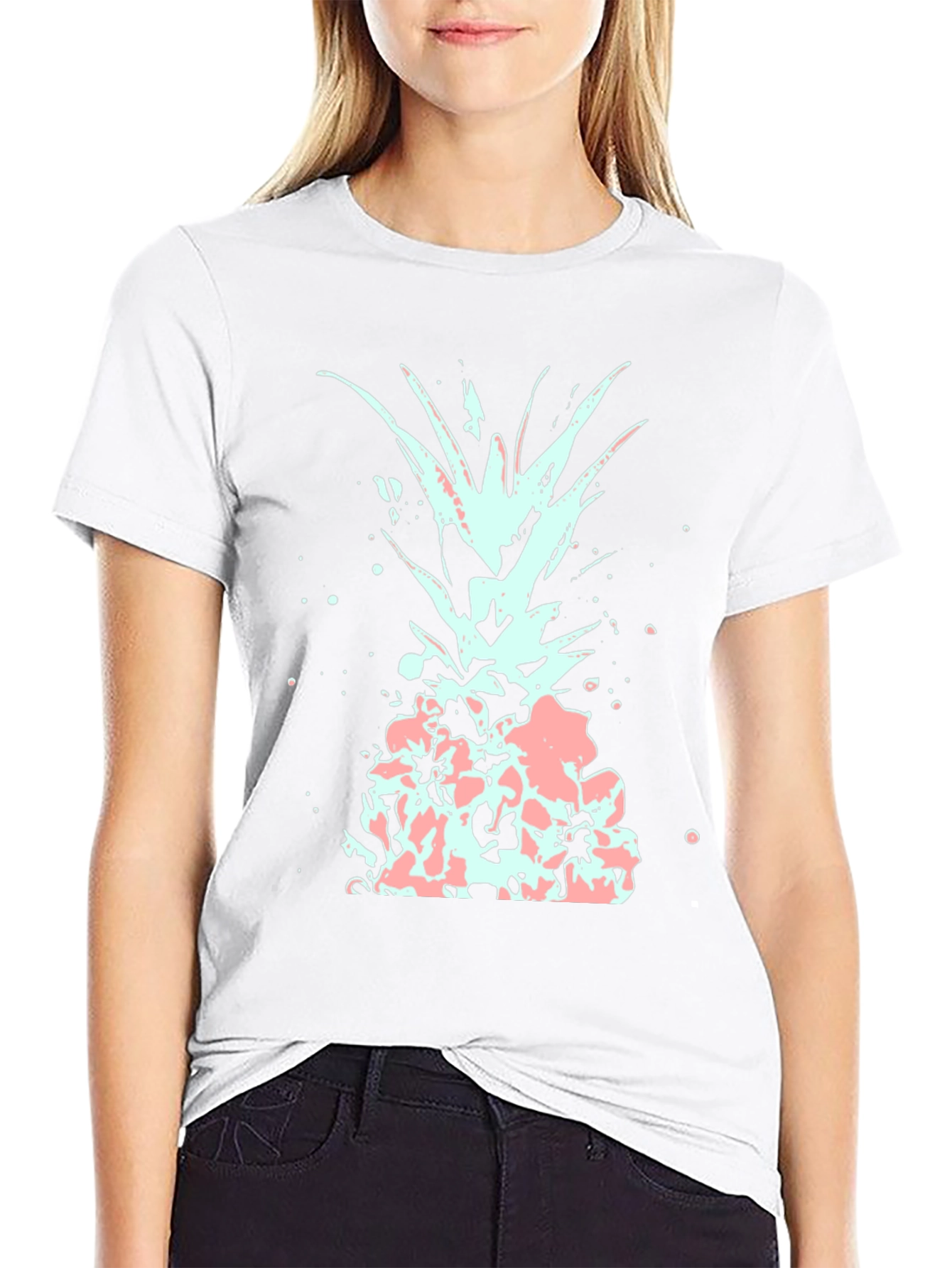 Black Men's Black T-Shirt with Abstract Pineapple Design view 9