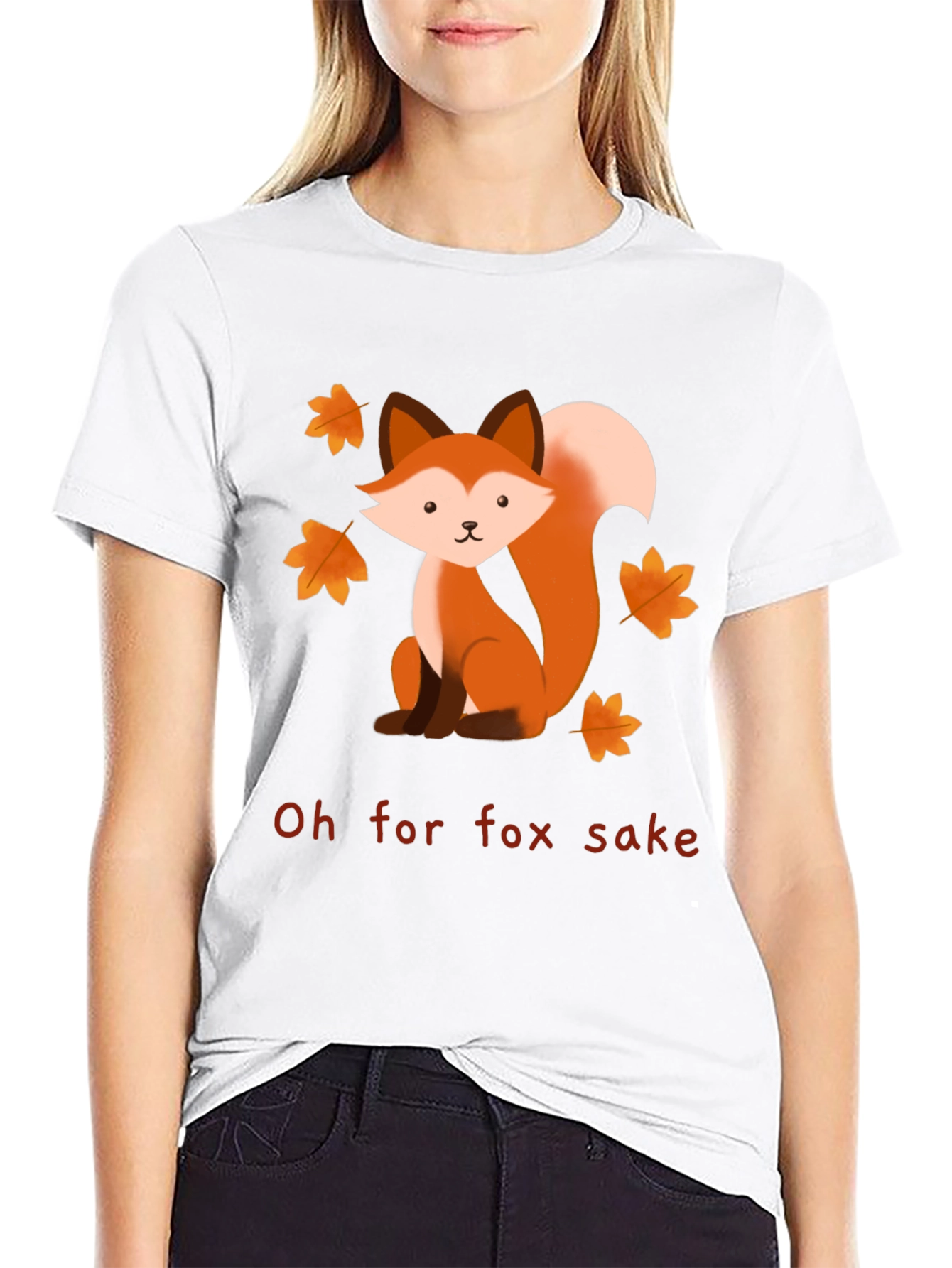 Black Oh For Fox Sake T-Shirt - Cute Cartoon Fox Graphic Tee view 9