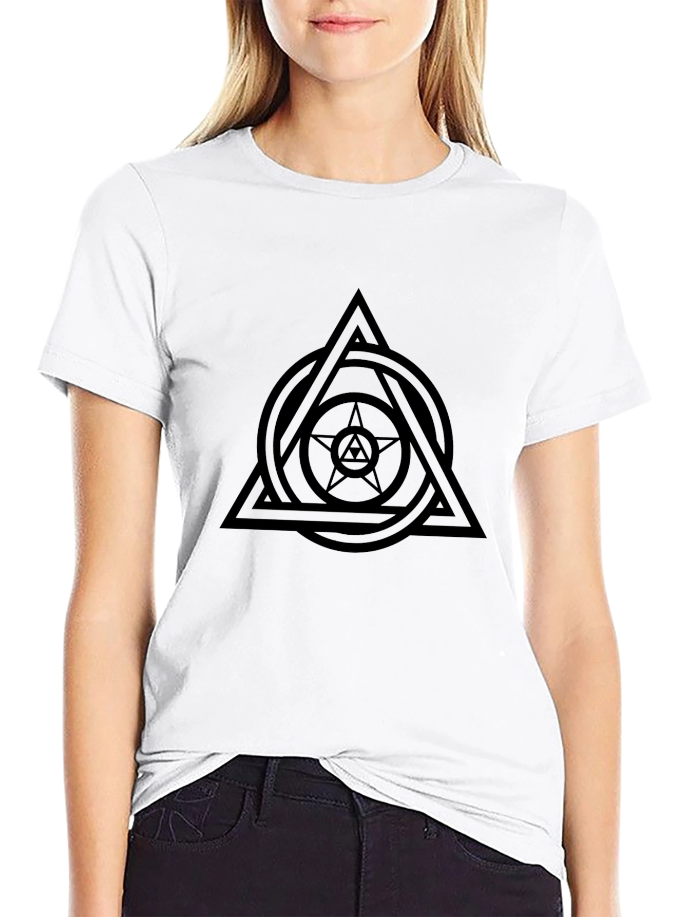 Black Men's Black Graphic Tee - Triangle Circle Star Design view 9