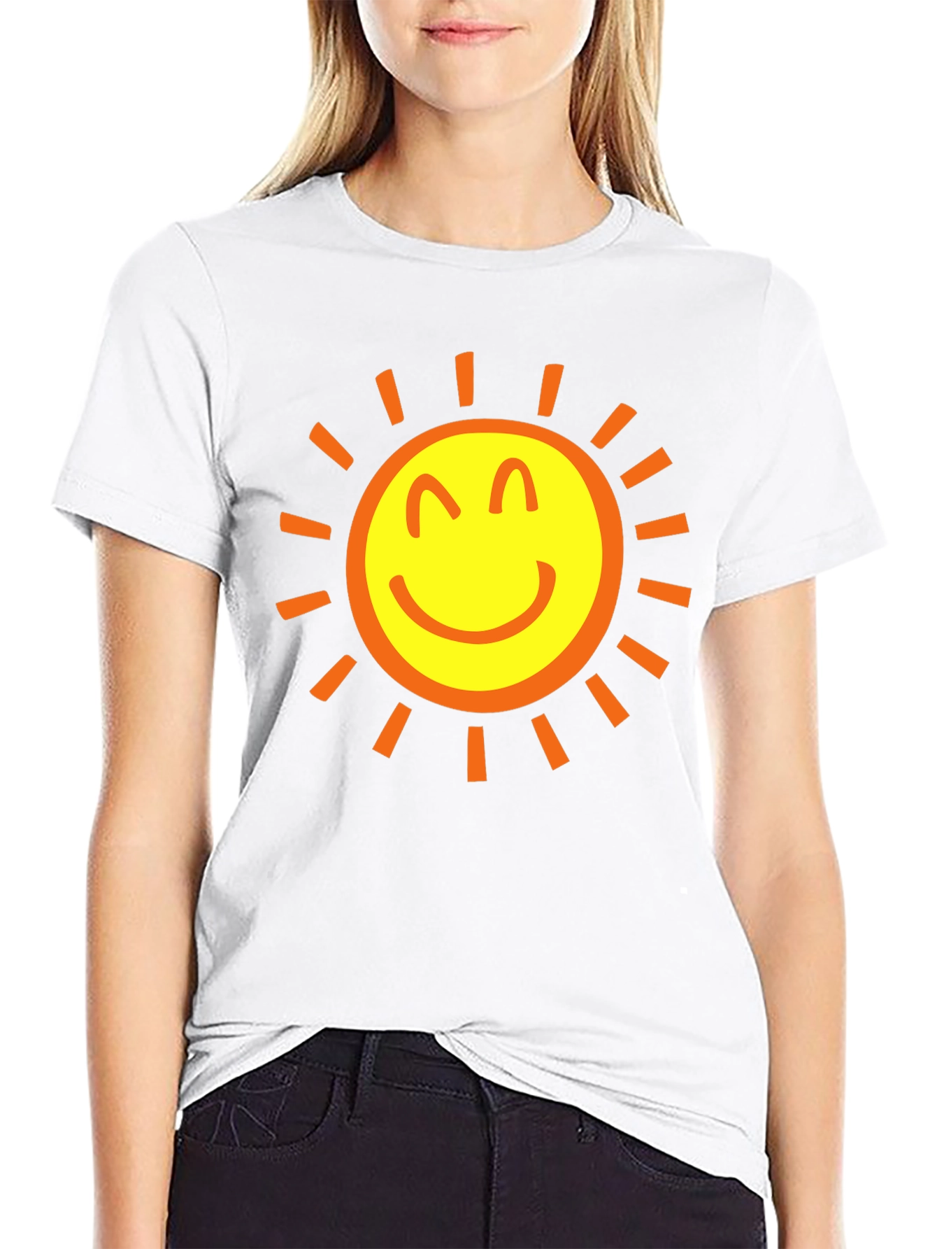 Black Happy Sun Graphic Tee - Black Cotton T-Shirt view 9