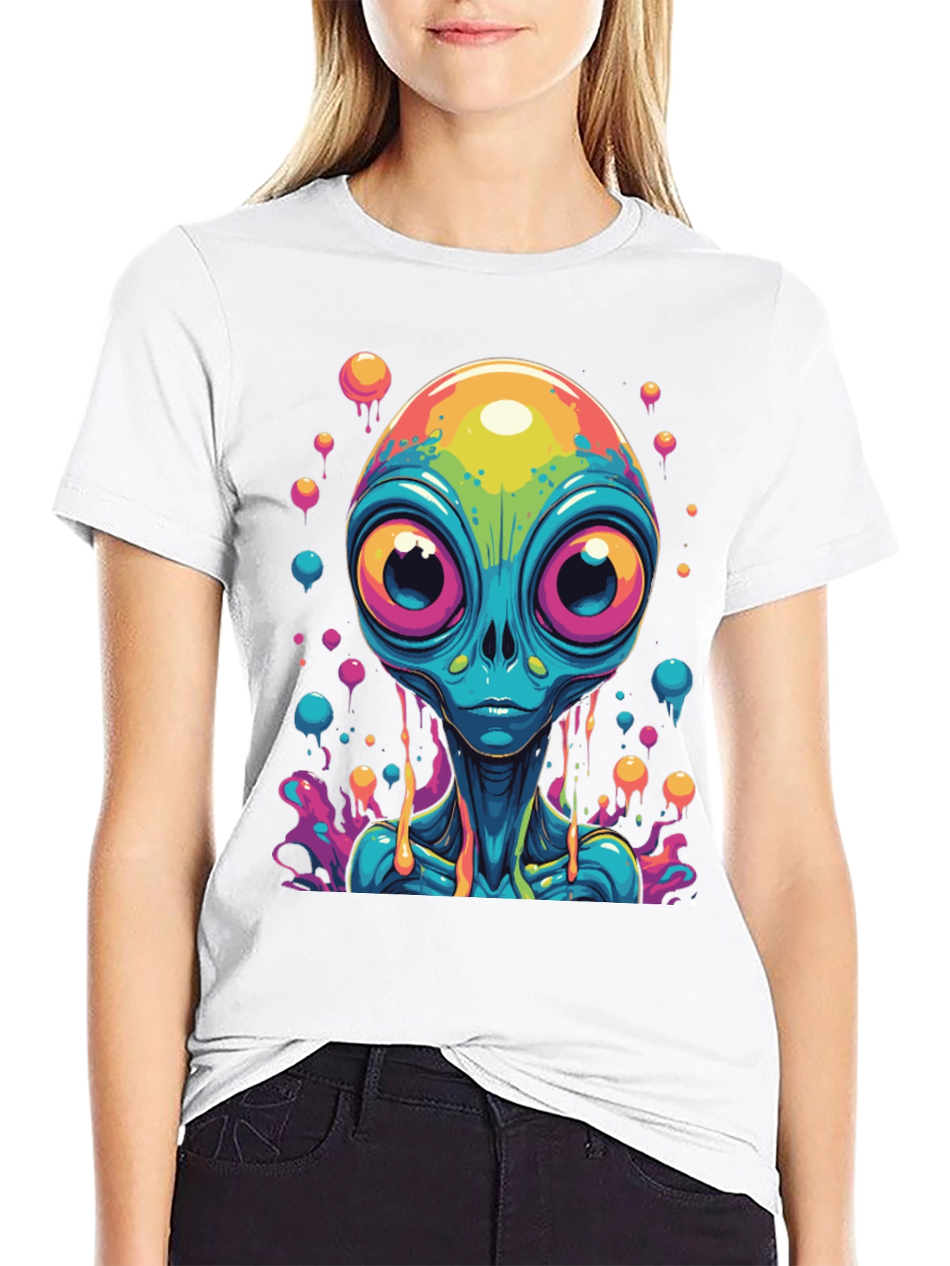 Black Psychedelic Alien Graphic Tee - Black Cotton T-Shirt view 9