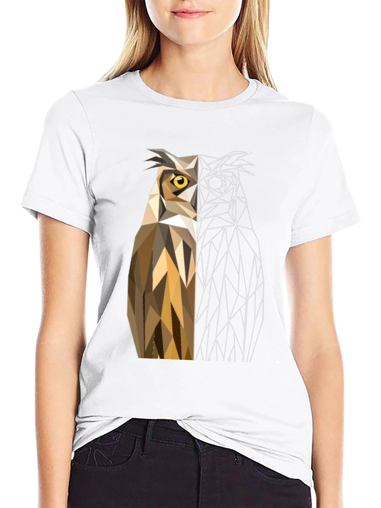 Black Geometric Owl Graphic Tee - Modern Design view 9