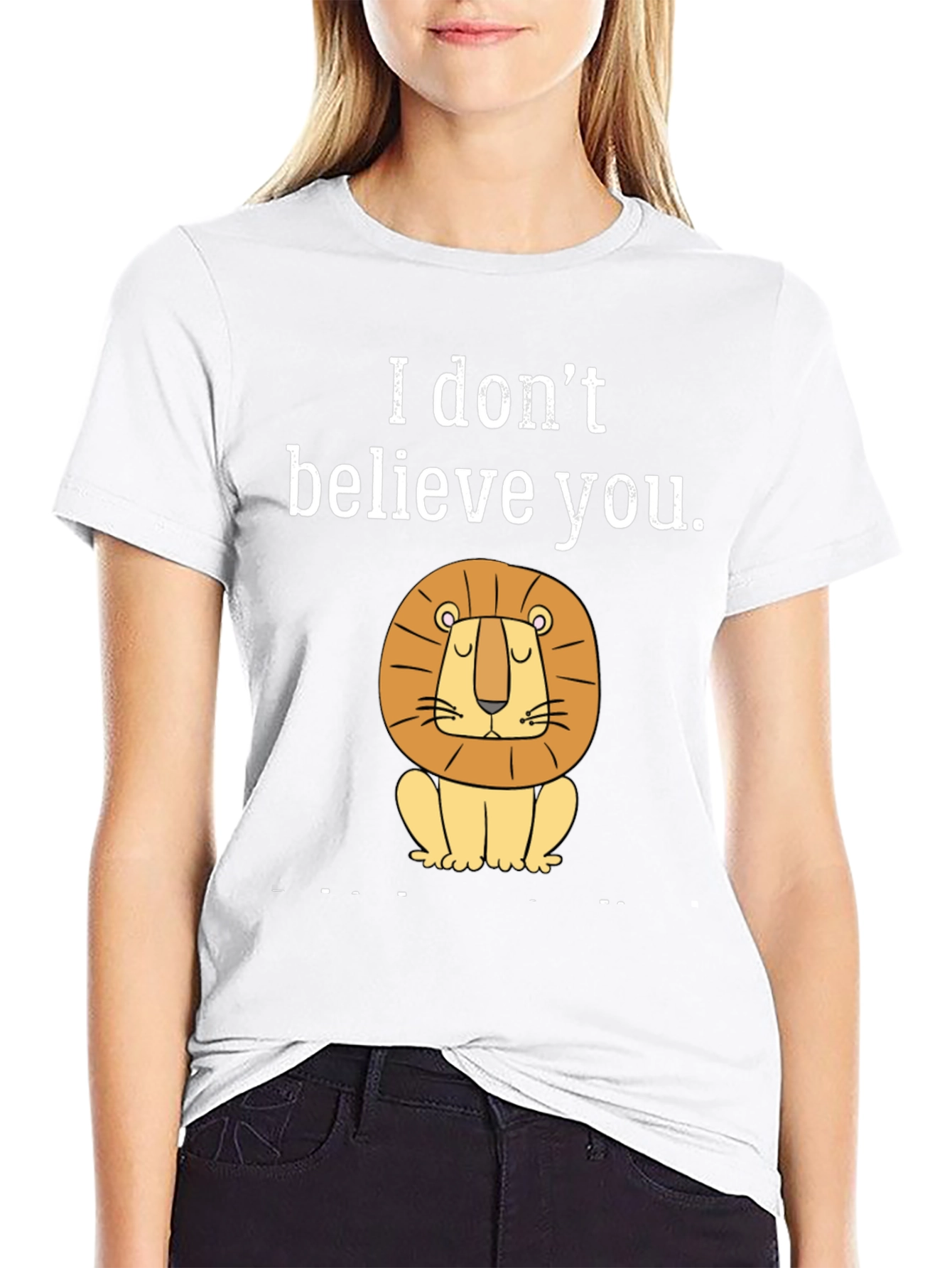 Black Funny "I Don't Believe You" Lion Graphic T-Shirt view 9