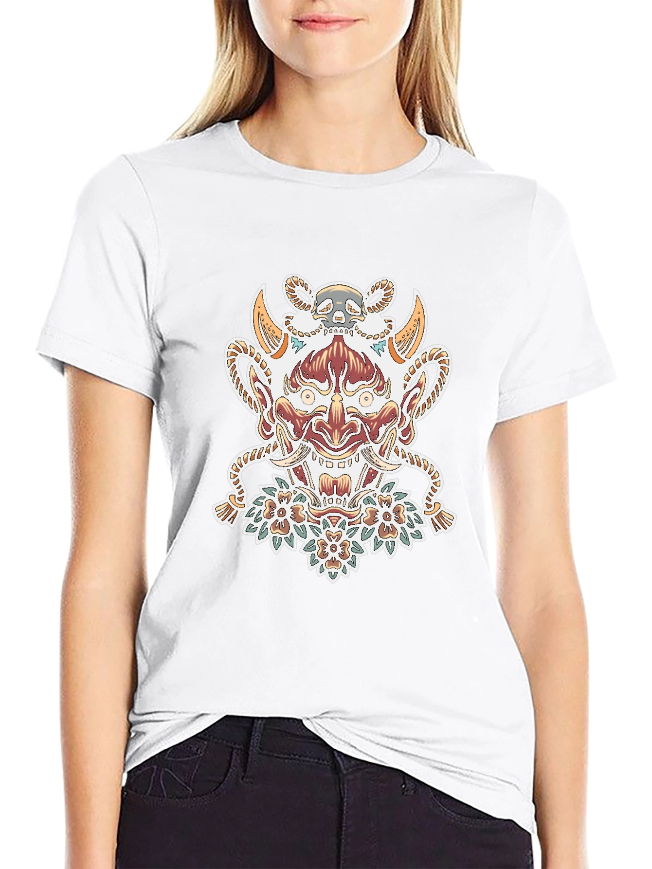 Black Black T-Shirt with Oni Mask Graphic view 9