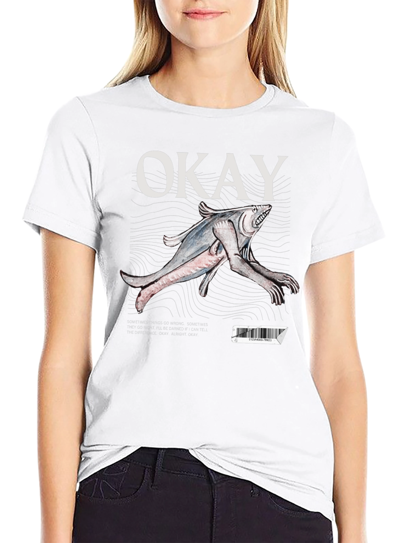 Black Okay Fish Creature Graphic T-Shirt view 9