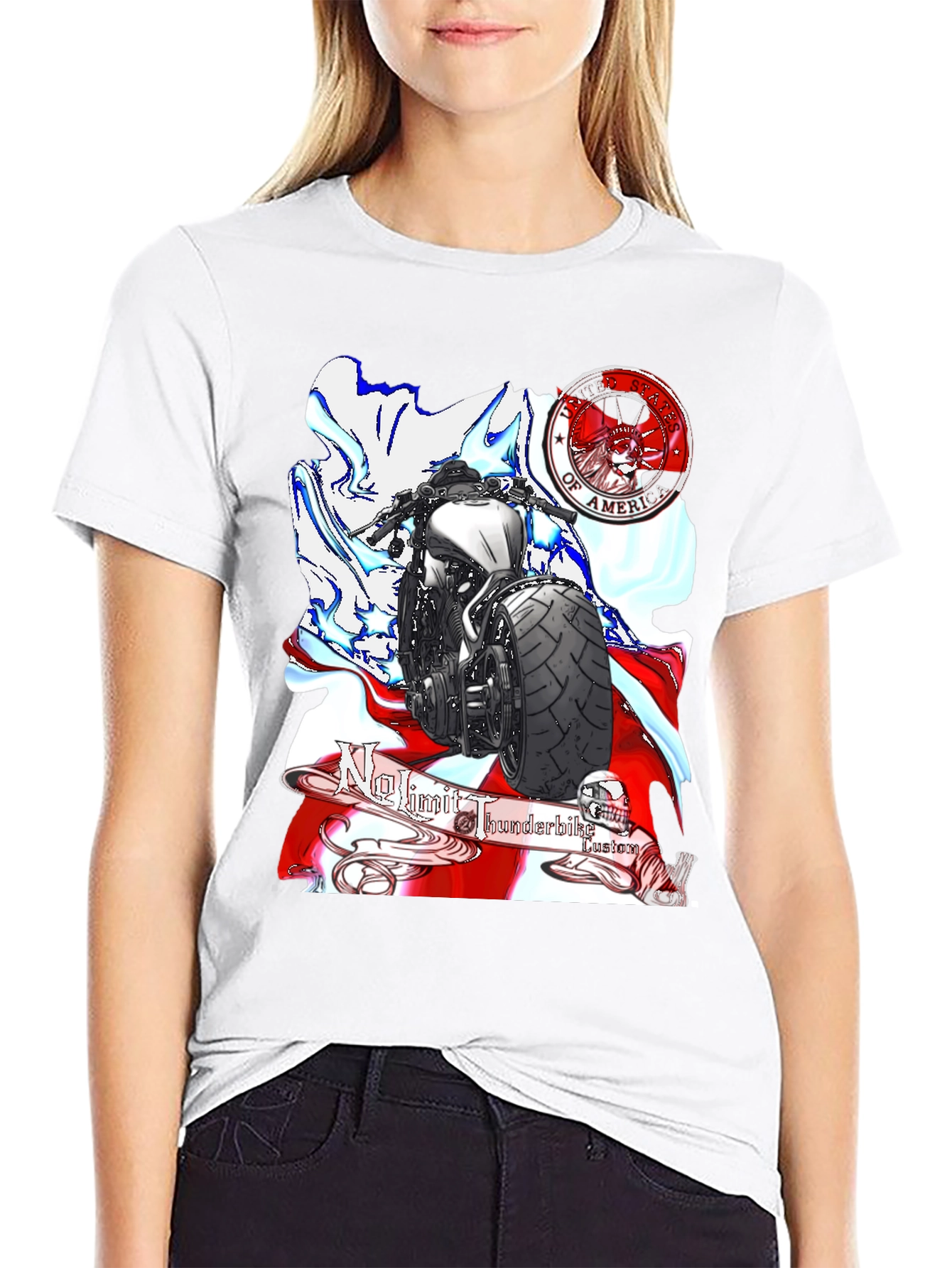 Black Motorcycle Graphic T-Shirt - Patriotic Design view 9