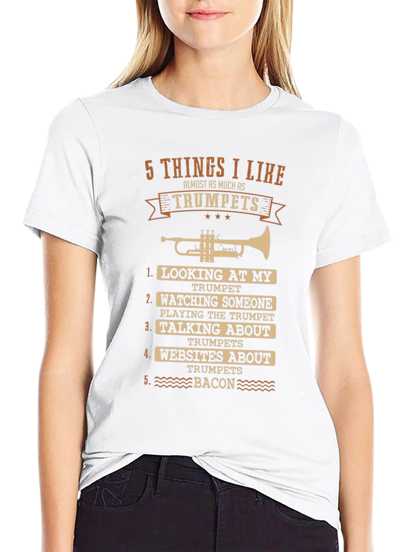 Black Trumpet Lover T-Shirt - 5 Things I Like, Music Gift view 9