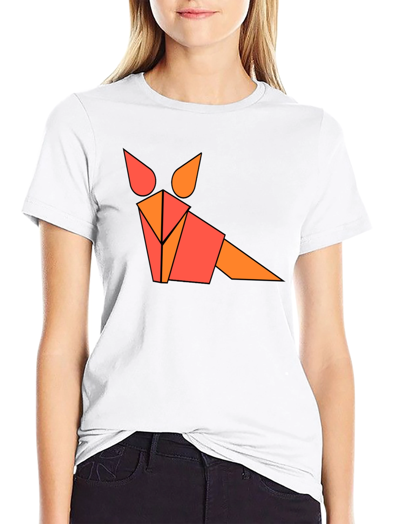 Black Geometric Fox Graphic Tee - Black, Modern Design view 9