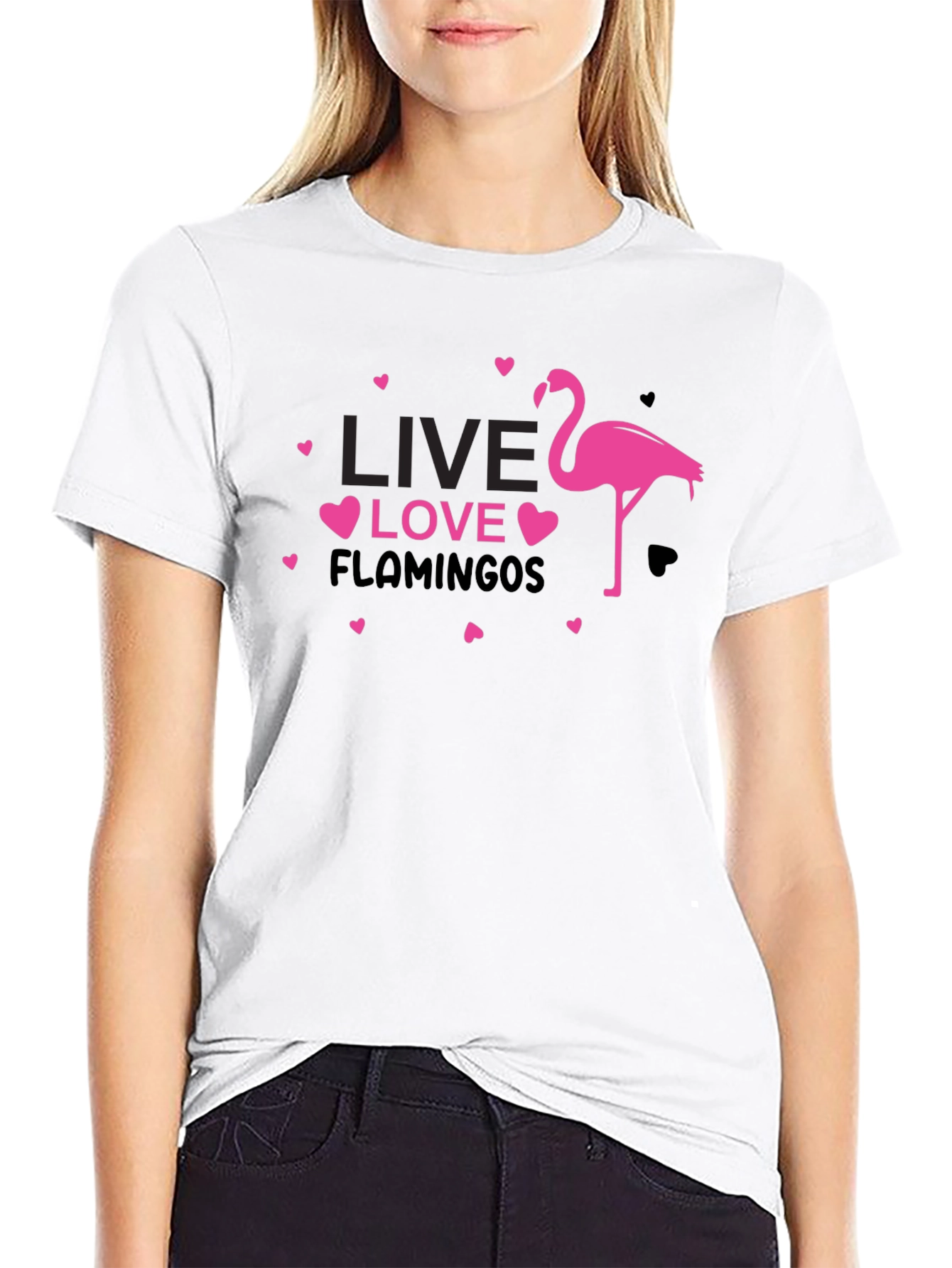 Black Live Love Flamingos Black T-Shirt view 9