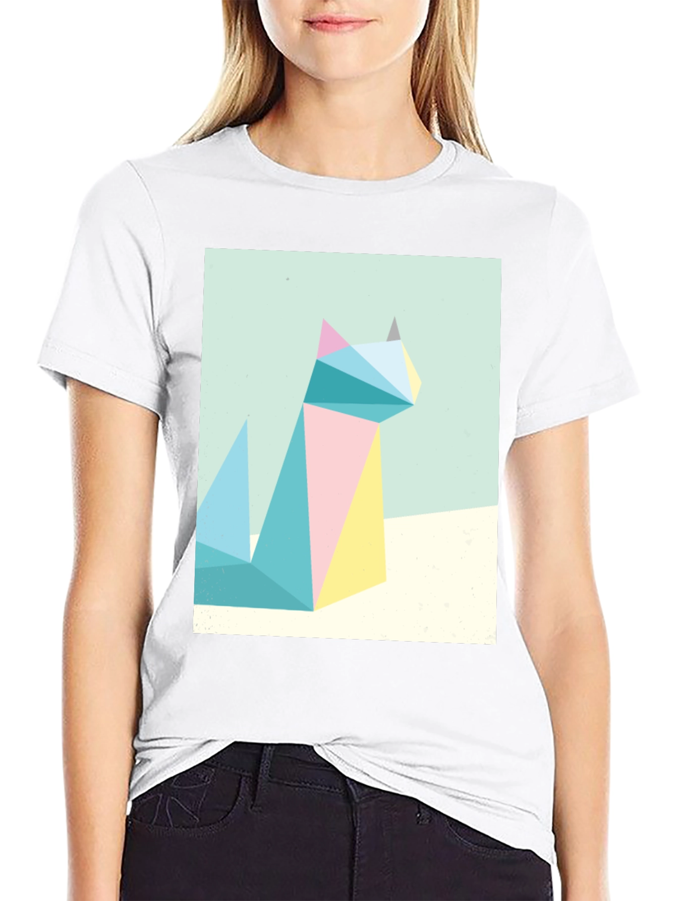 Black Geometric Cat Print Tee - Modern Art Shirt view 9