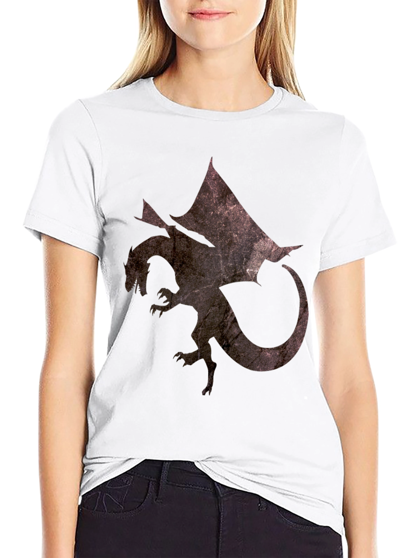 Black Textured Dragon Graphic Tee - Black Cotton Blend Casual Shirt view 9