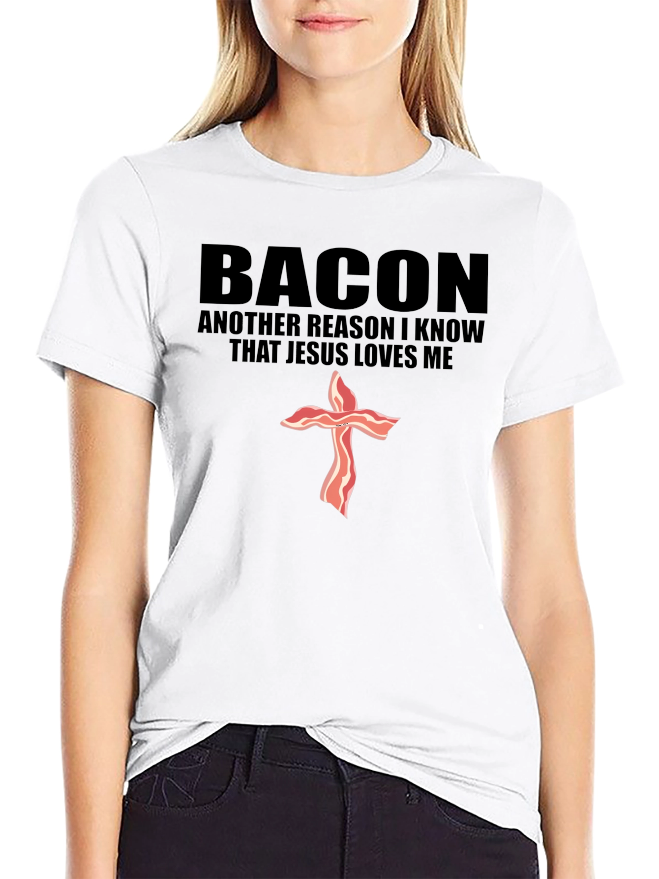 Black Bacon Jesus Loves Me Black T-Shirt view 9