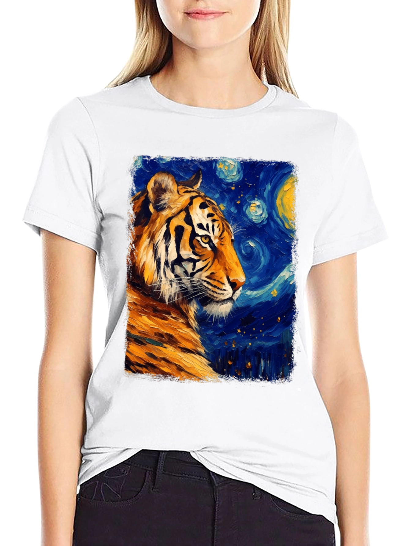 Black Tiger Starry Night T-Shirt - Artistic Graphic Tee view 9