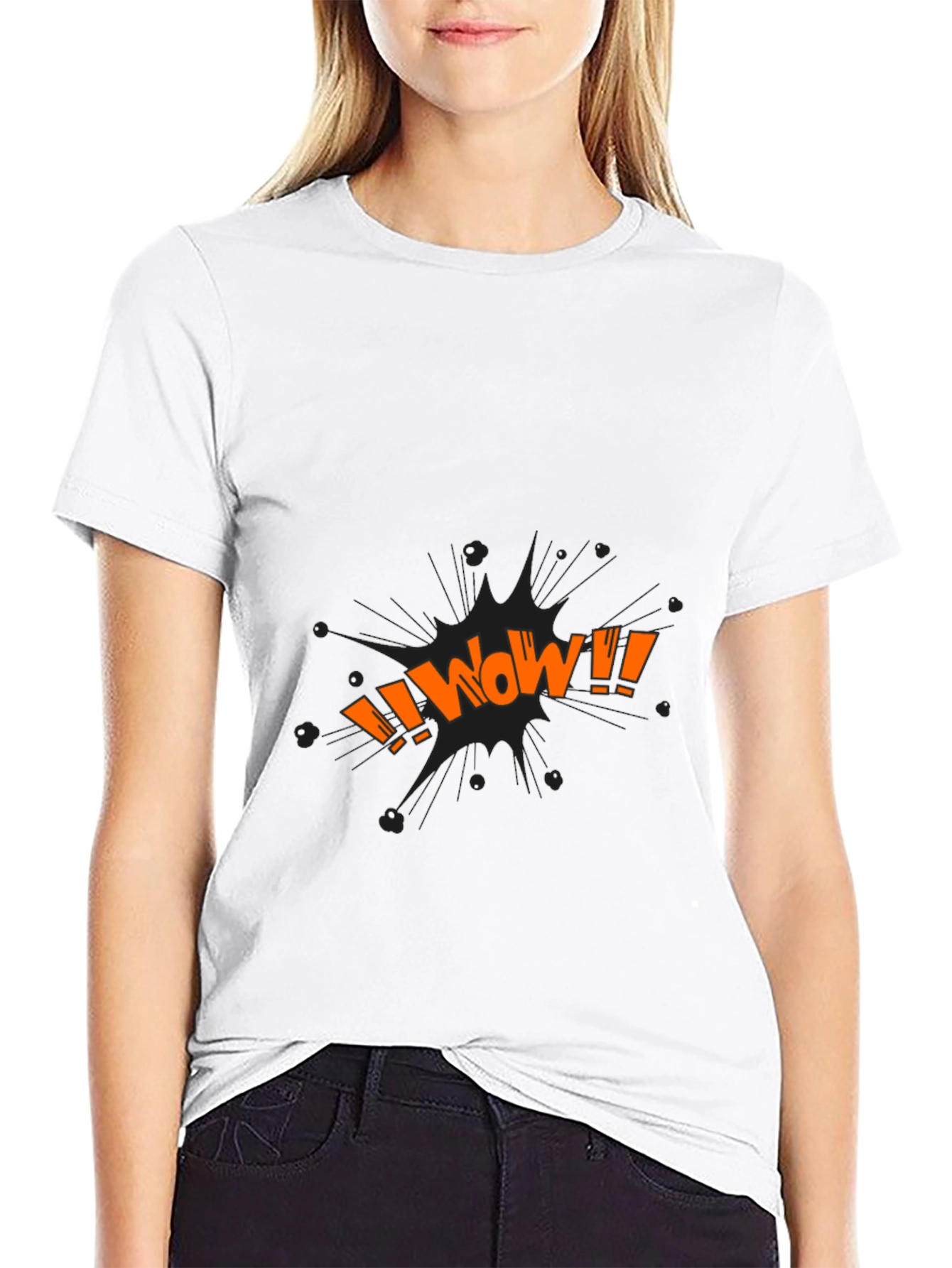 Black WOW Graphic Tee - Black Cotton Blend view 9