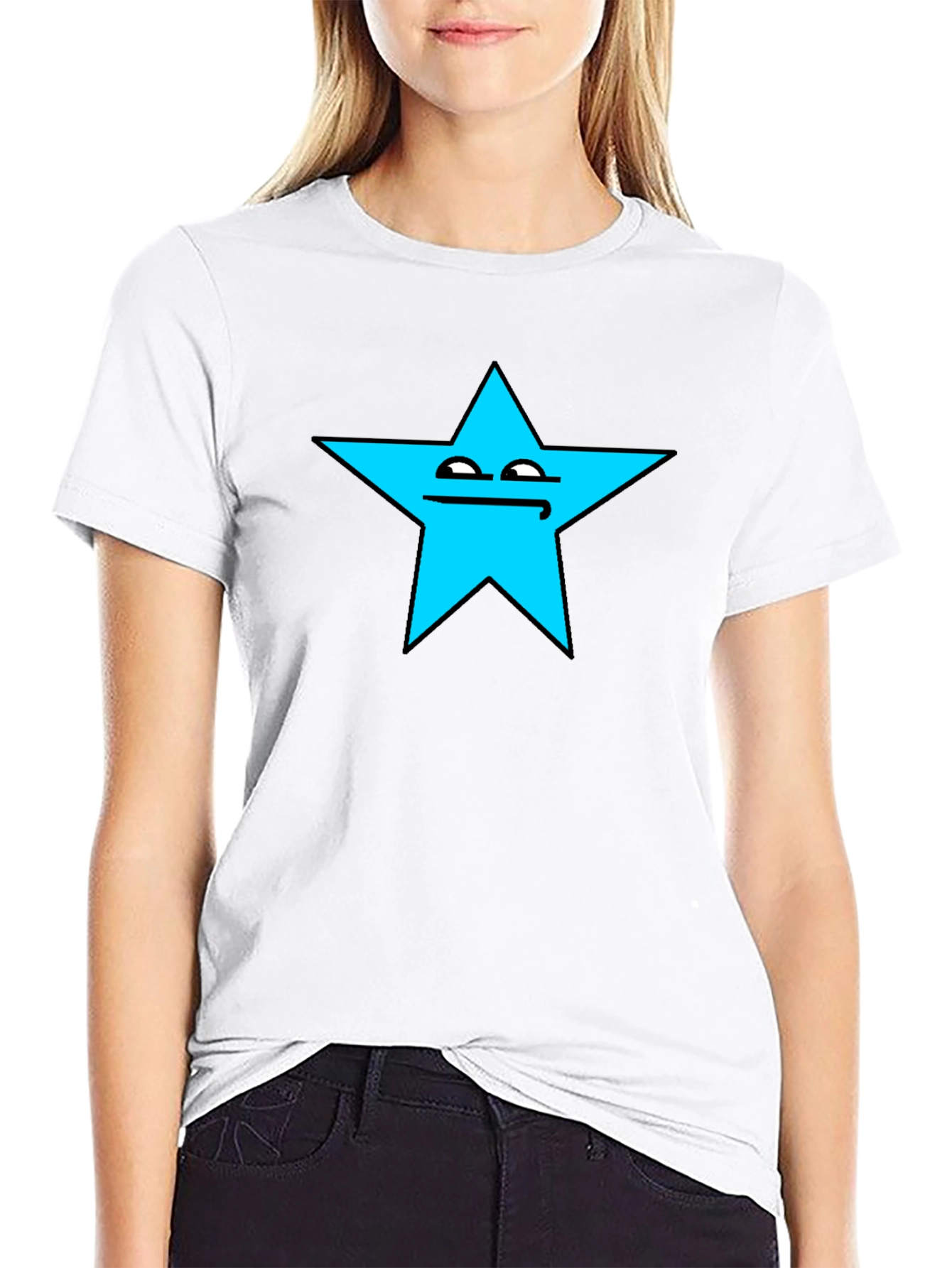 Black Funny Star Face Graphic T-Shirt - Black Cotton Tee view 9