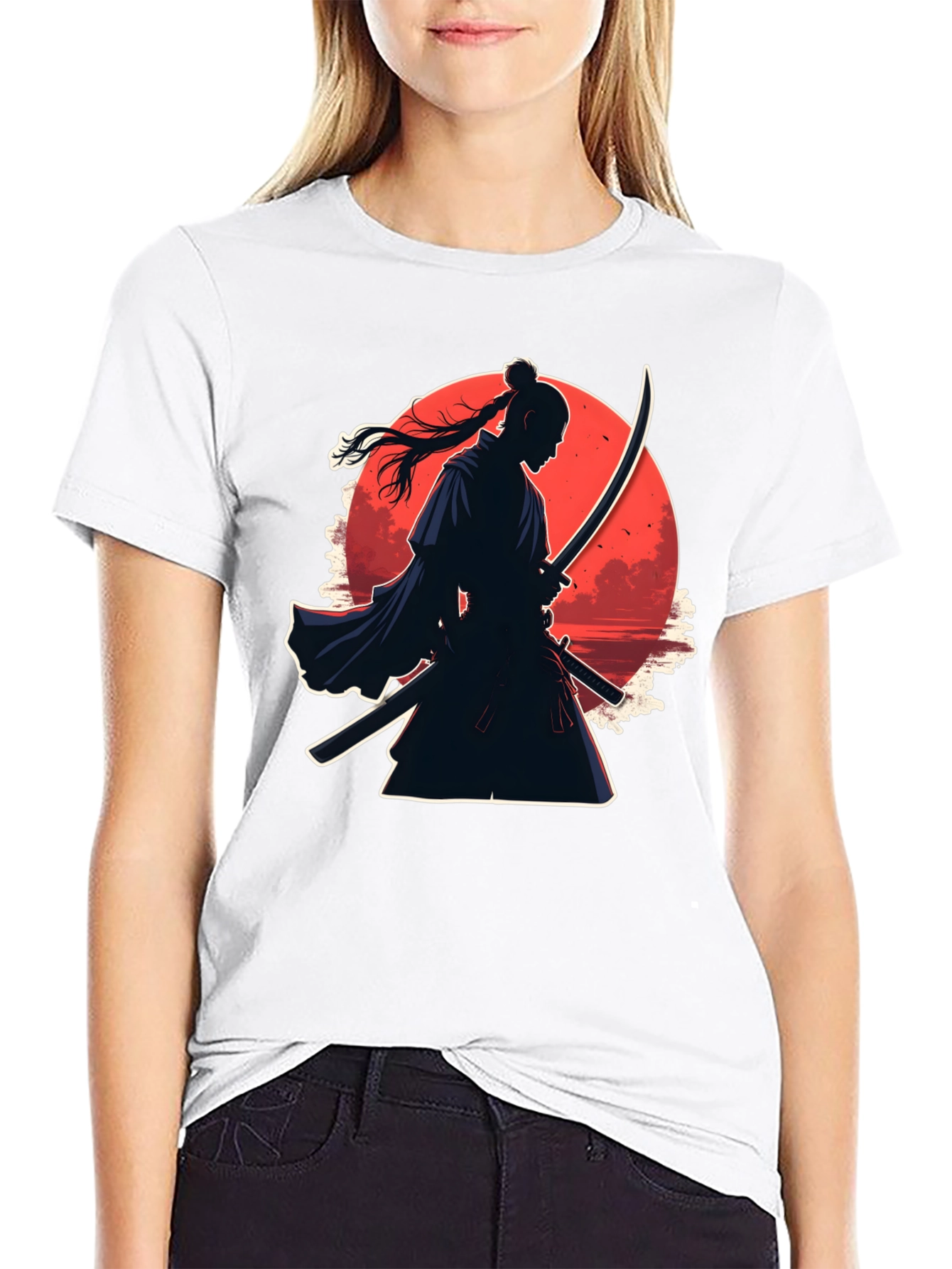 Black Samurai Moon Graphic Tee - Black Cotton Blend view 9