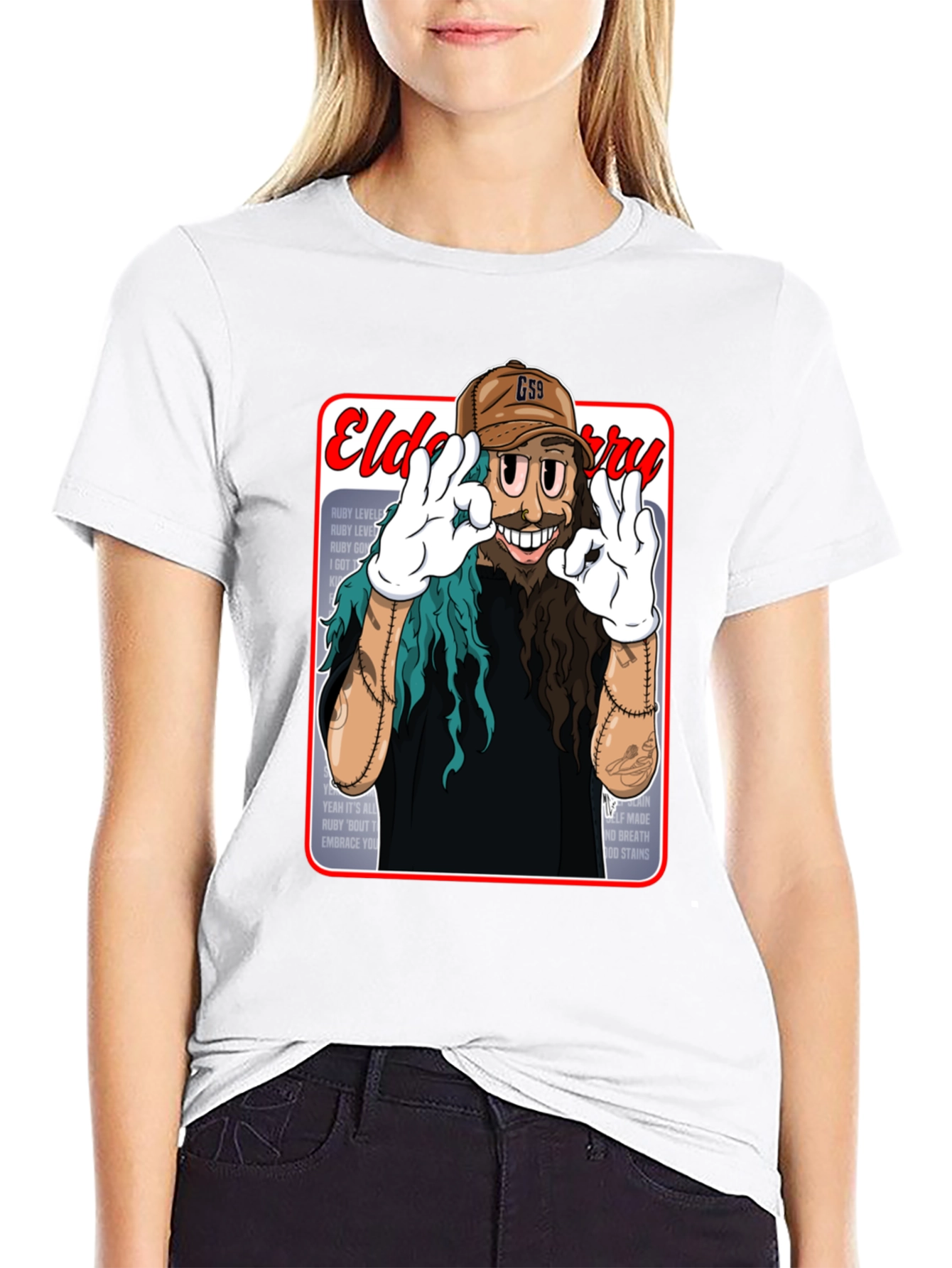 Black Eldo Berry Cartoon Style Black T-Shirt view 9