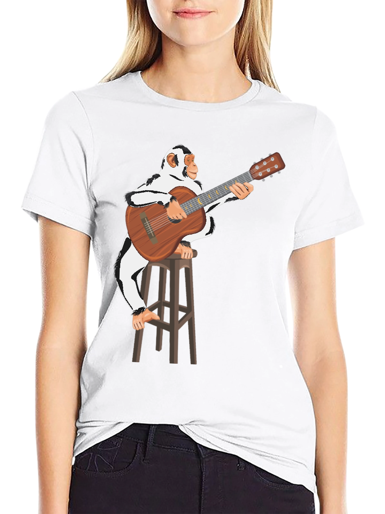 Black Monkey Guitarist Graphic T-Shirt - Unisex Cotton Tee view 9