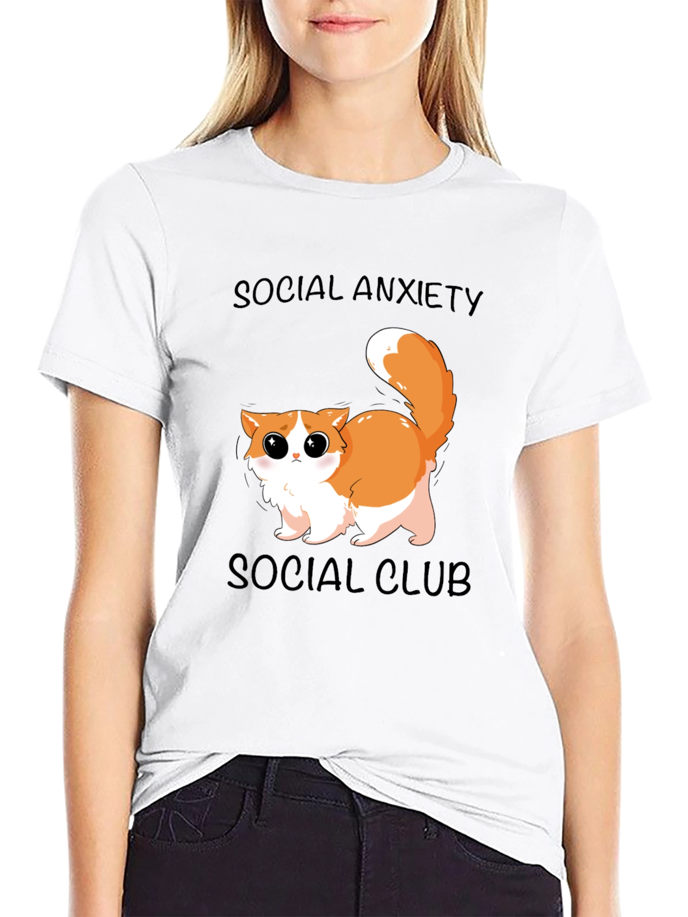 Black Social Anxiety Cat T-Shirt: Cute & Comfy view 9