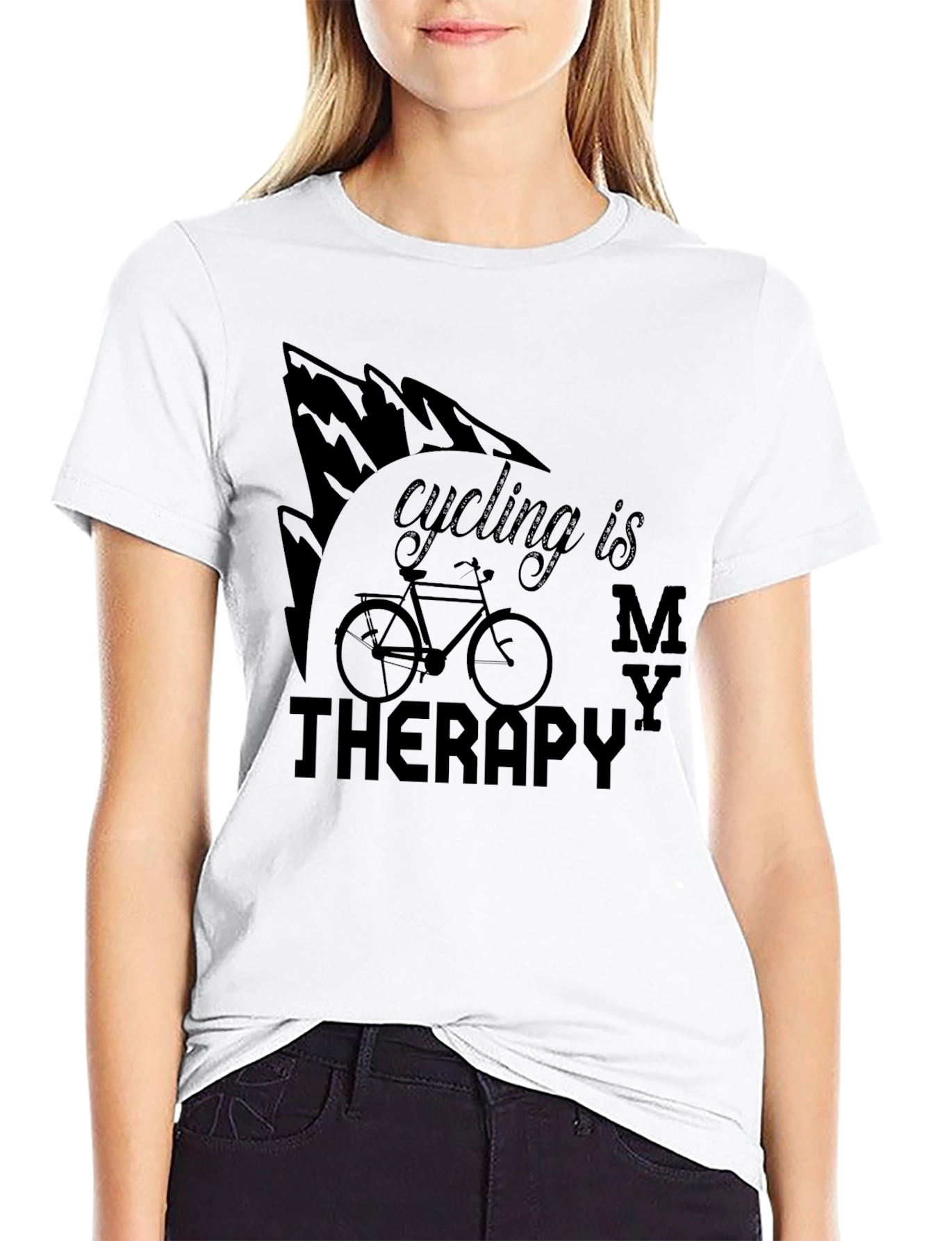 Black Cycling Is My Therapy T-Shirt view 9
