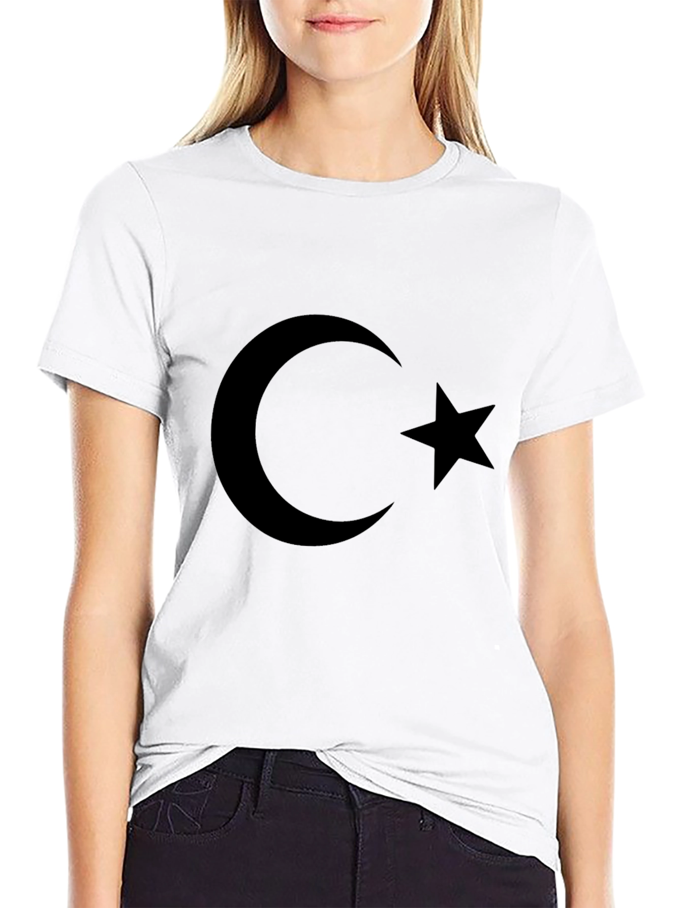 Black Crescent Moon Star Graphic Tee - Black Cotton T-Shirt view 9