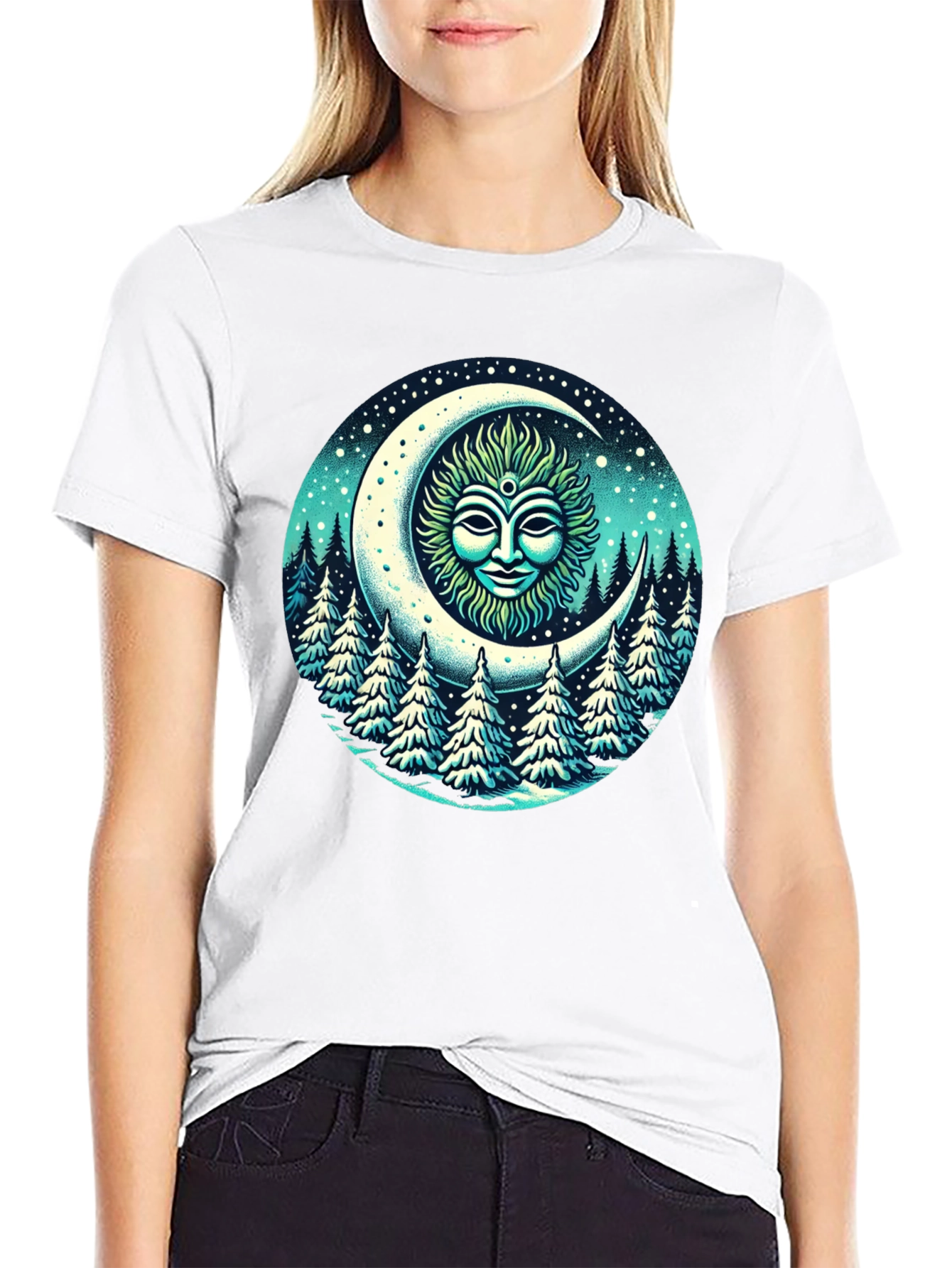 Black Celestial Moon Forest T-Shirt view 9