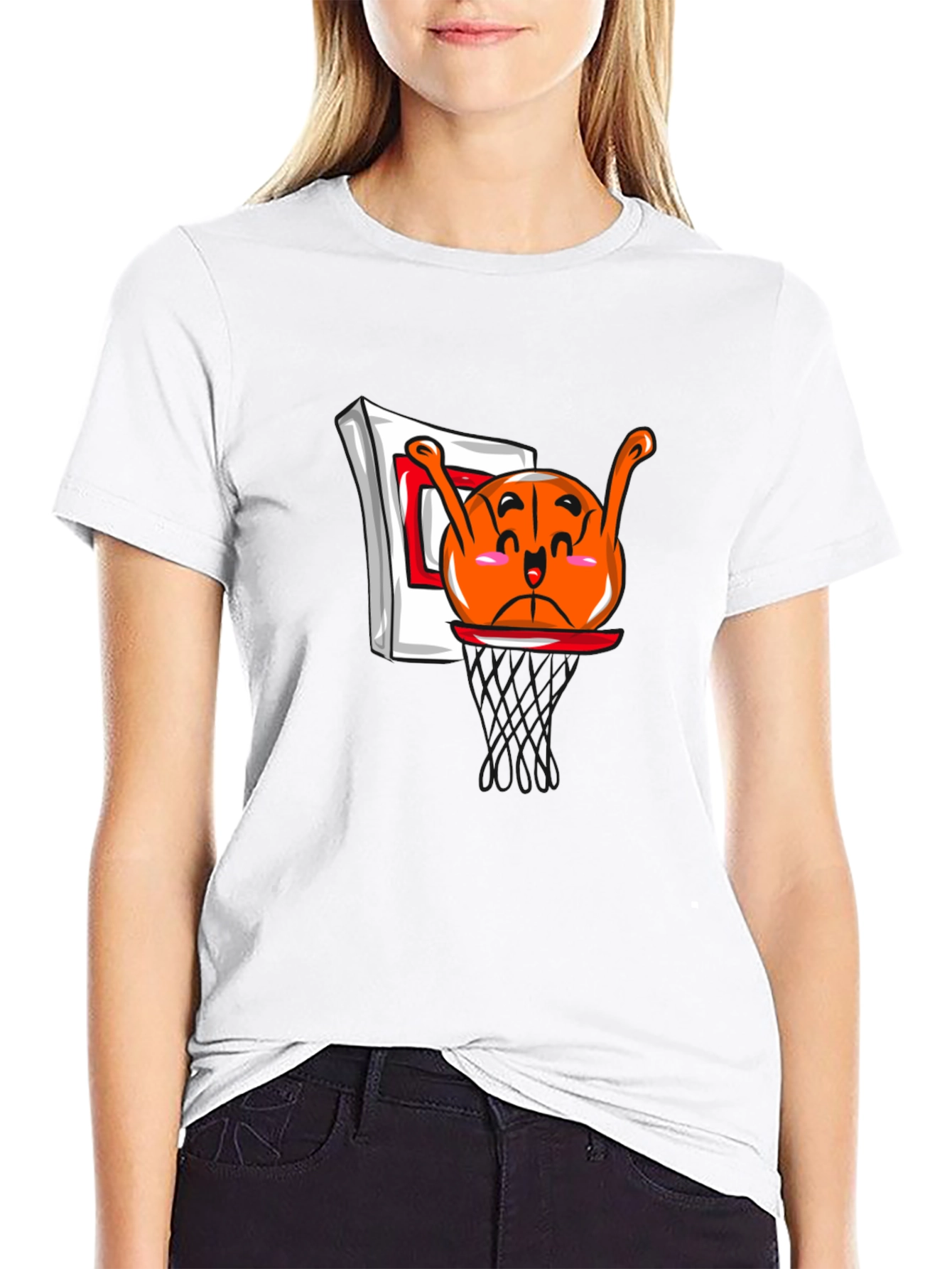 Black Funny Cartoon Basketball Black T-Shirt view 9