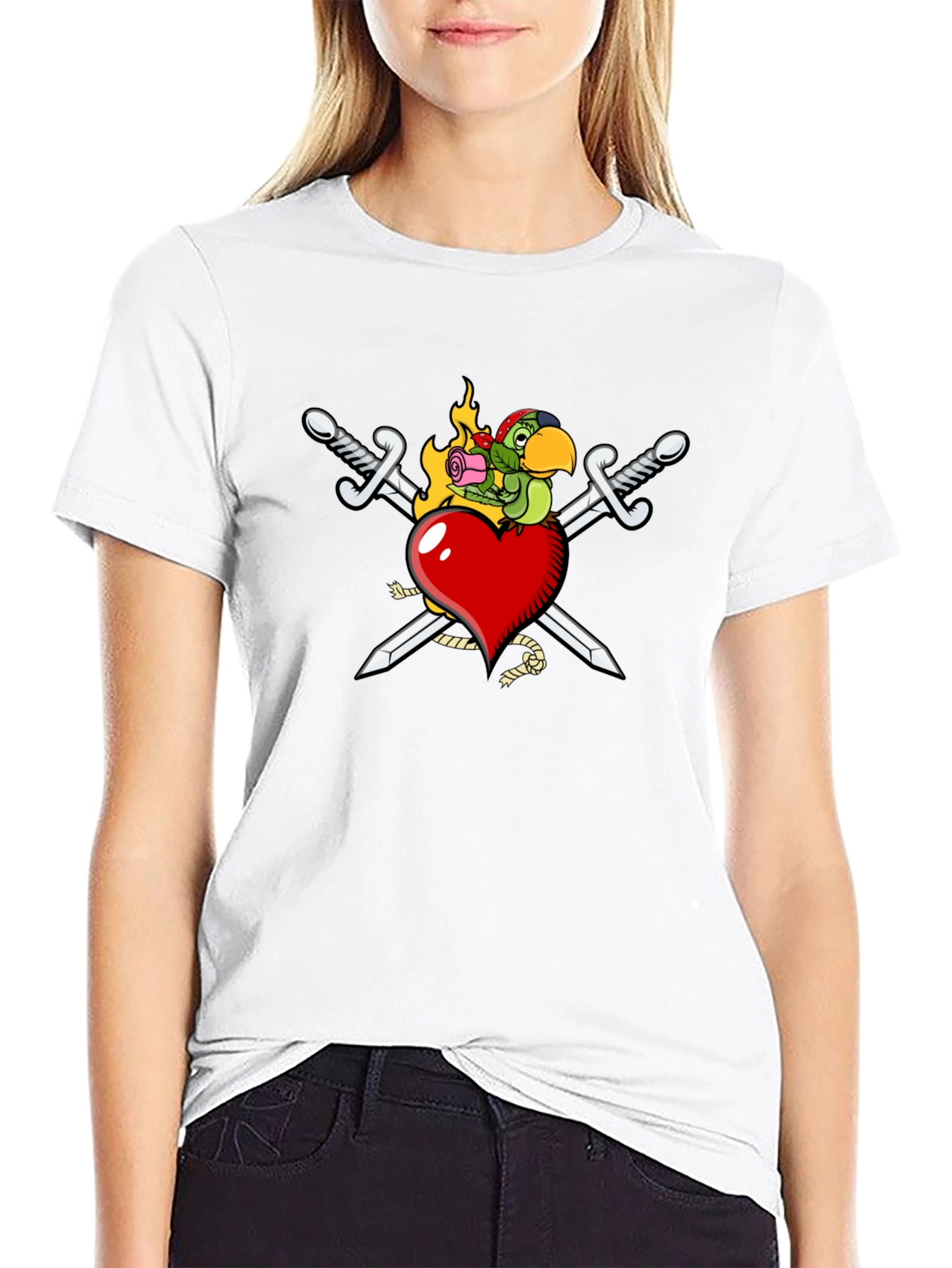 Black Flaming Heart & Swords Graphic T-Shirt view 9