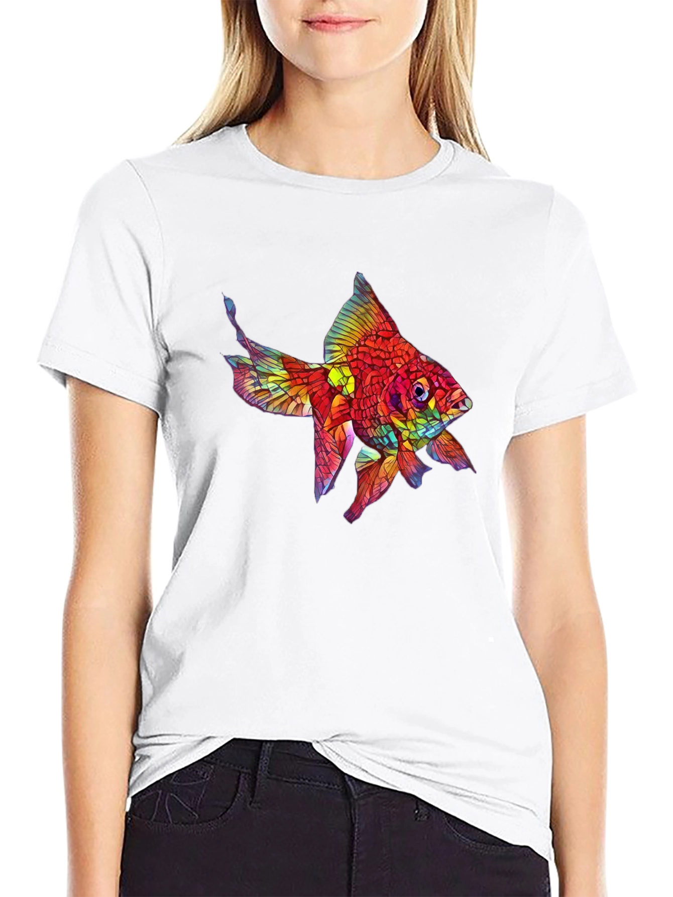 Black Vibrant Fish Graphic Black T-Shirt view 9