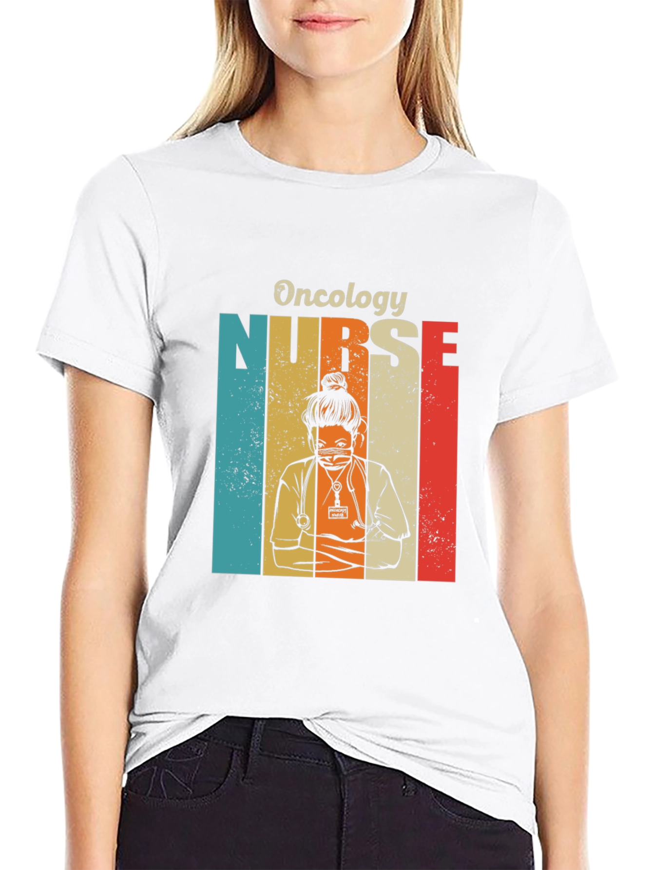 Black Oncology Nurse Retro T-Shirt view 9