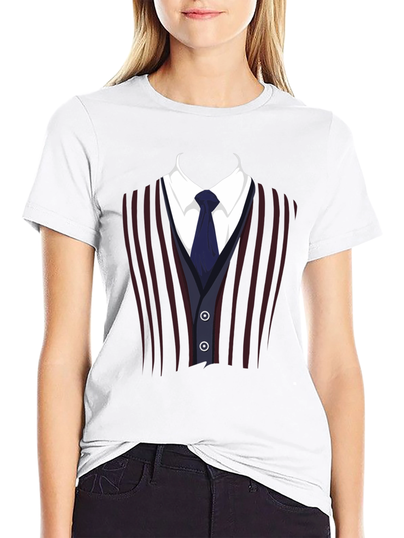 Black Suit Vest Graphic Tee - Funny Costume T-Shirt view 9