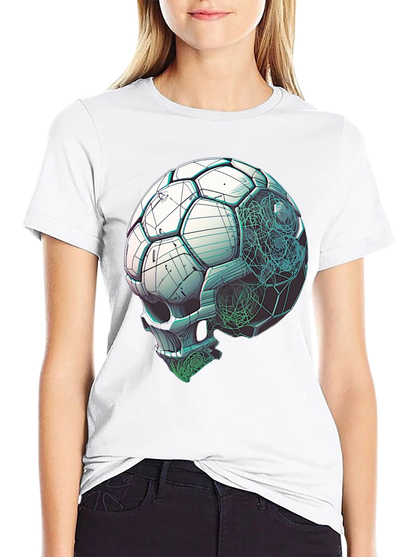 Black Soccer Ball Skull Graphic Tee - Unique Design view 9