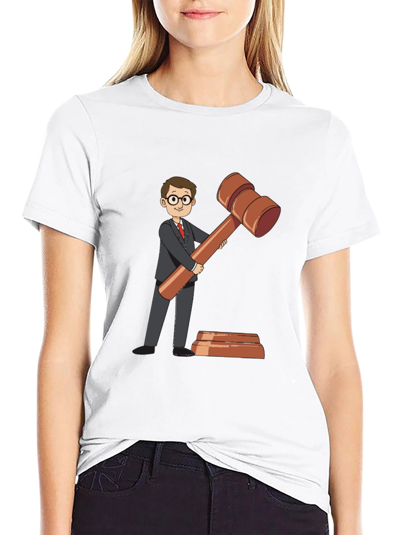 Black Cartoon Judge Gavel Black T-Shirt view 9