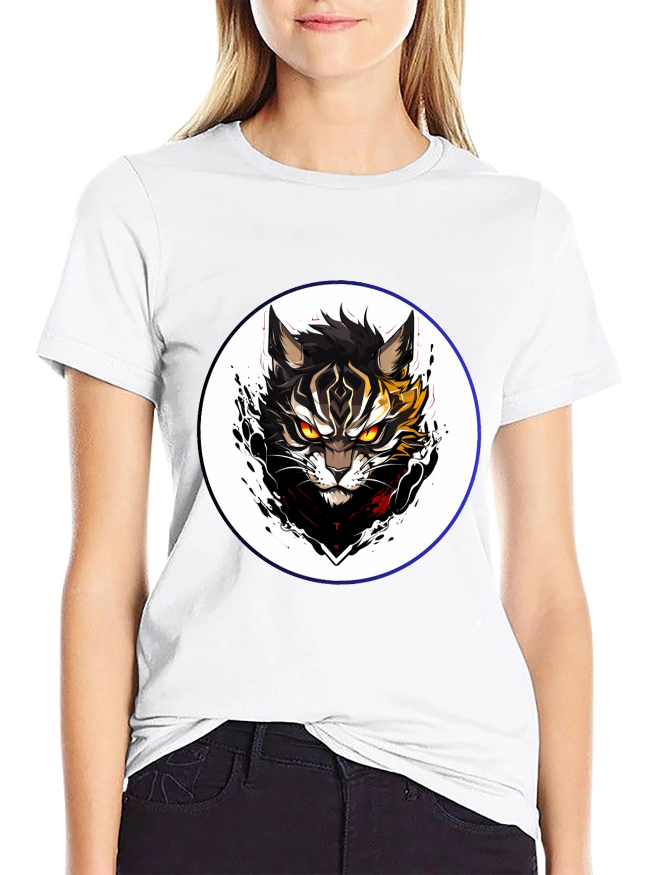 Black Black T-Shirt with Cat Design view 9