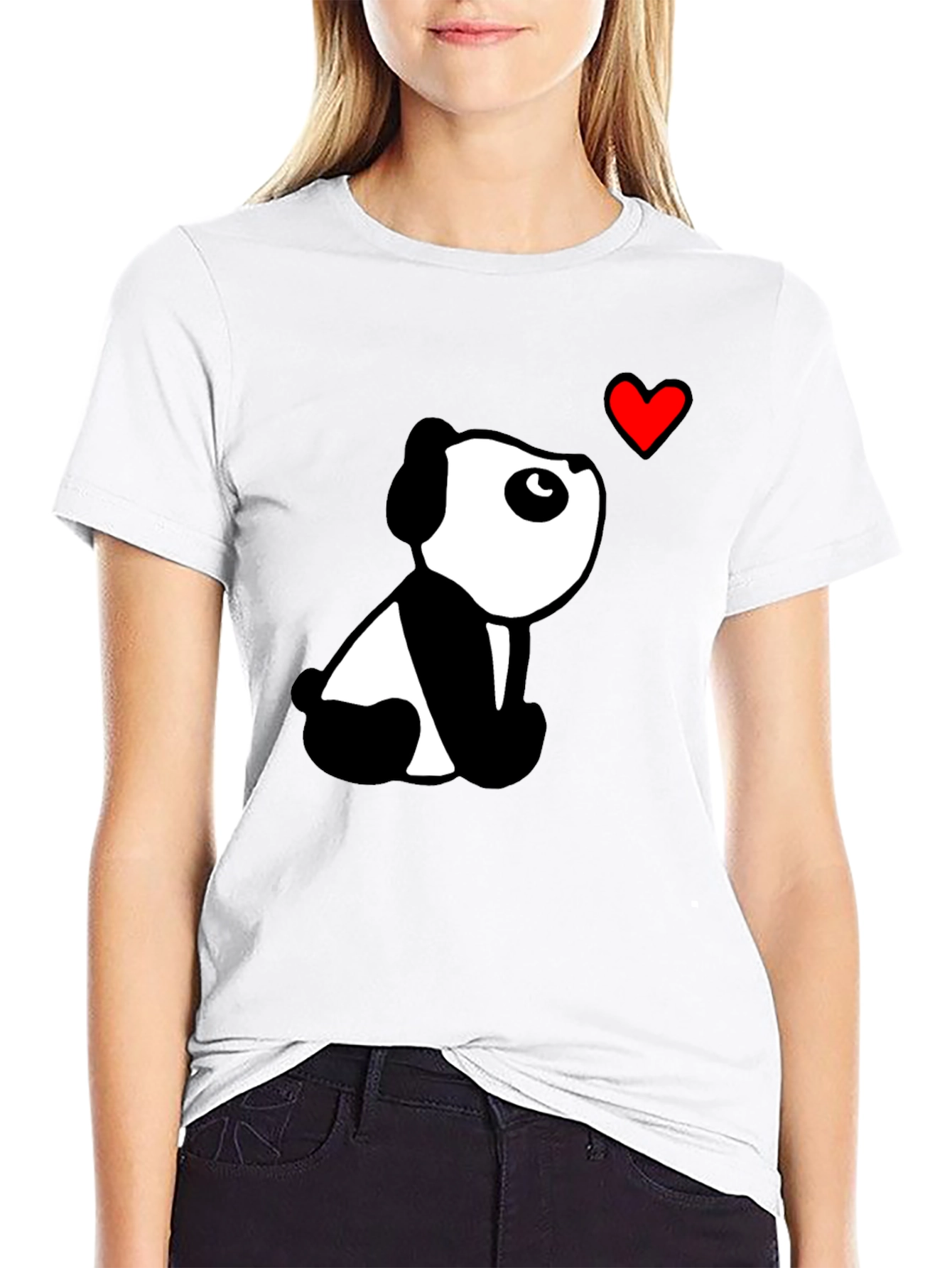 Black Cute Panda Heart Black T-Shirt view 9