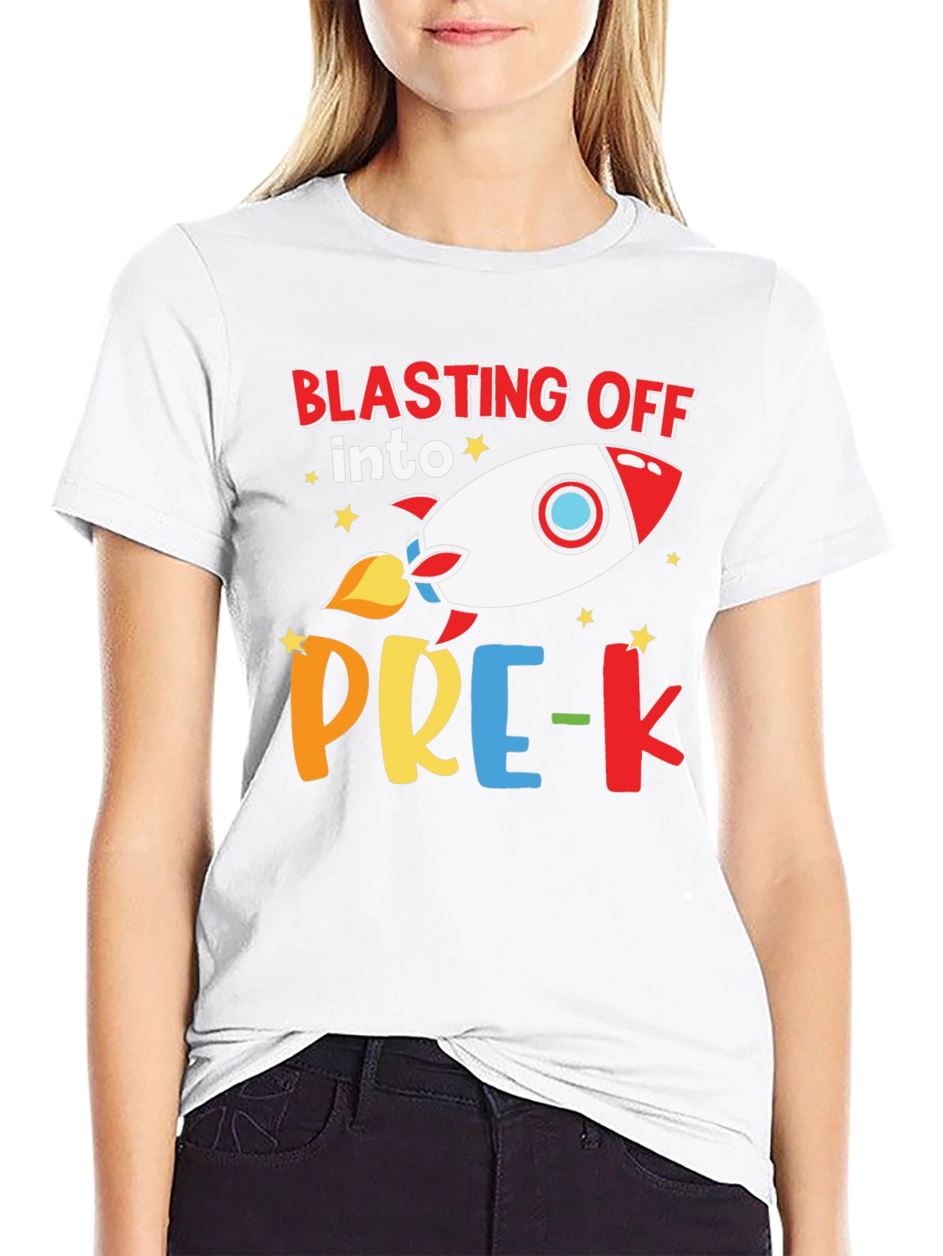Black Blasting Off into Pre-K Rocket T-Shirt view 9