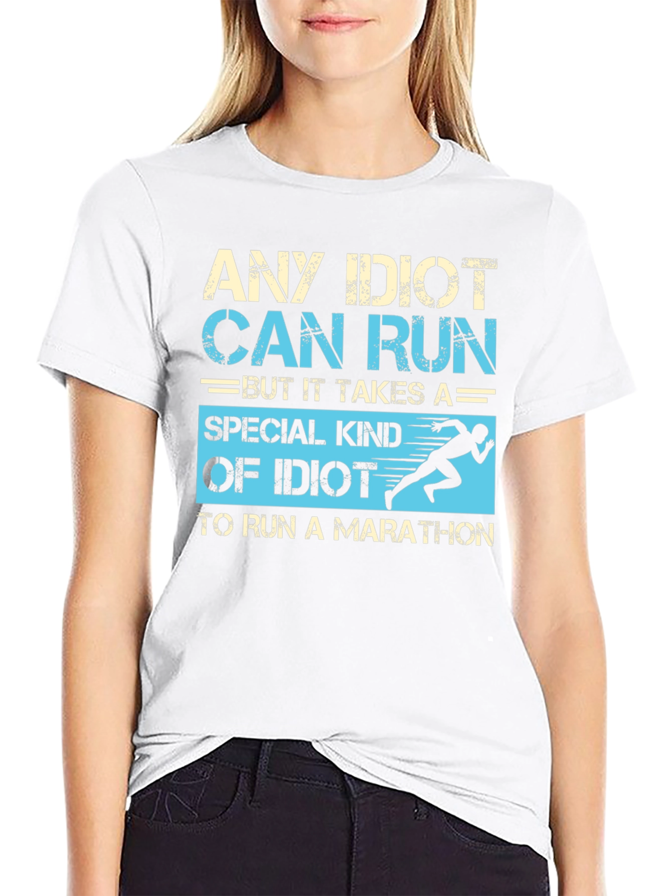 Black Any Idiot Can Run Marathon T-Shirt view 9