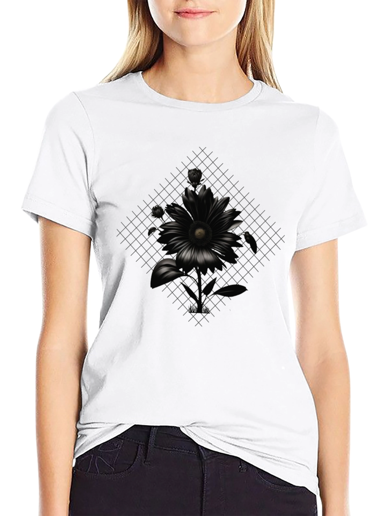 Black Black Flower Graphic Tee view 9