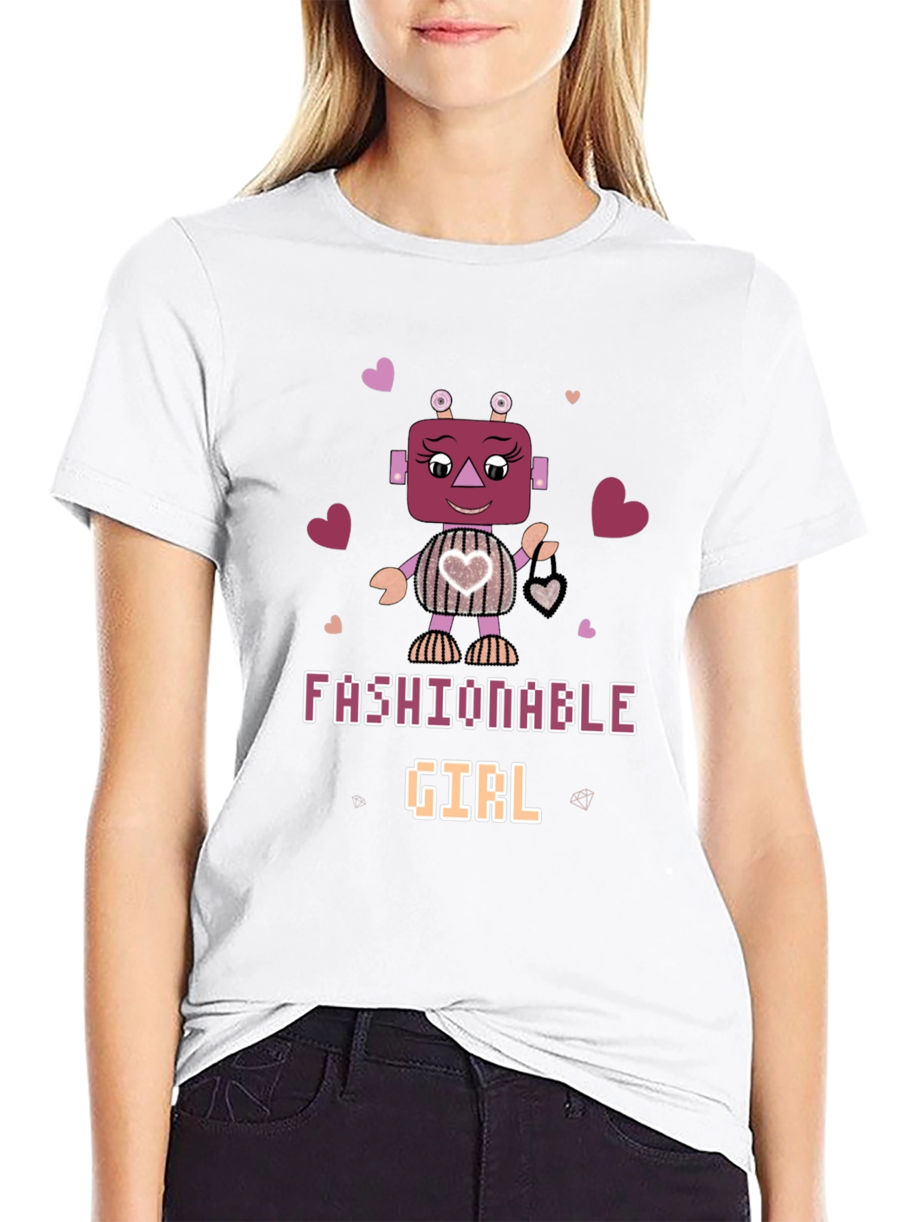 Black Fashionable Girl Robot Graphic Tee view 9