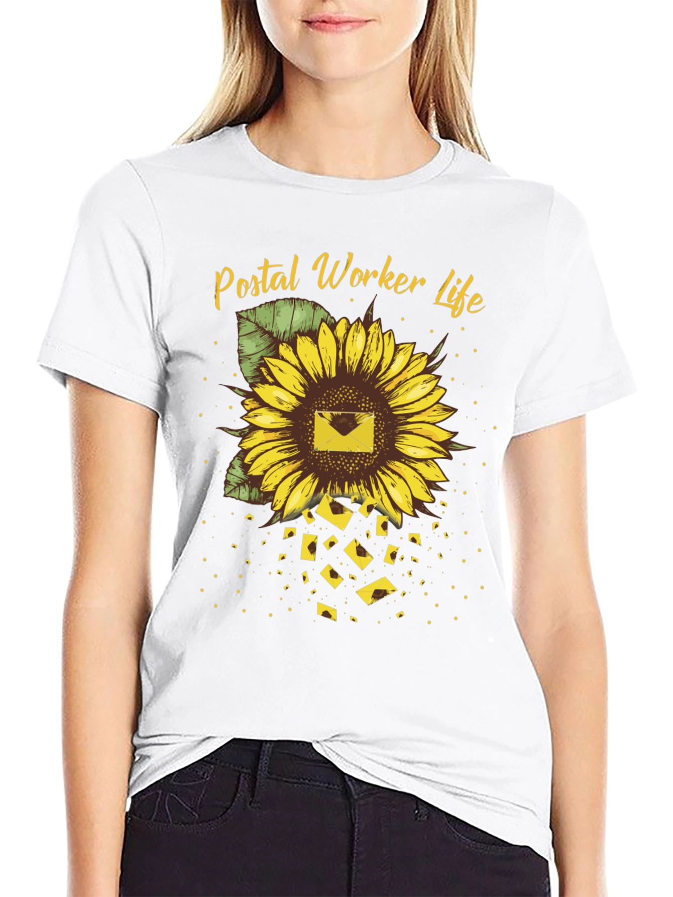 Black Postal Worker Sunflower T-Shirt - Black view 9